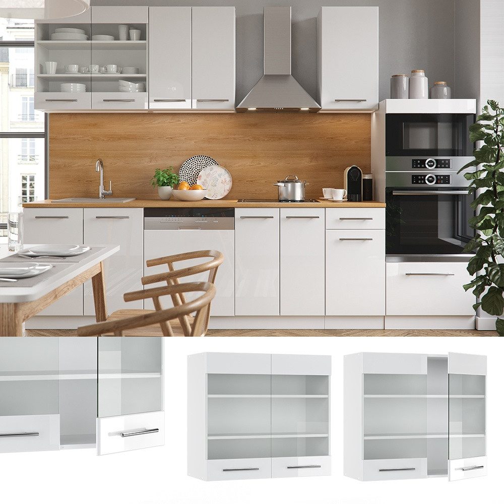 Vicco Glashängeschrank Fame-Line, Weiß Hochglanz/Weiß, 80 cm (1-St)