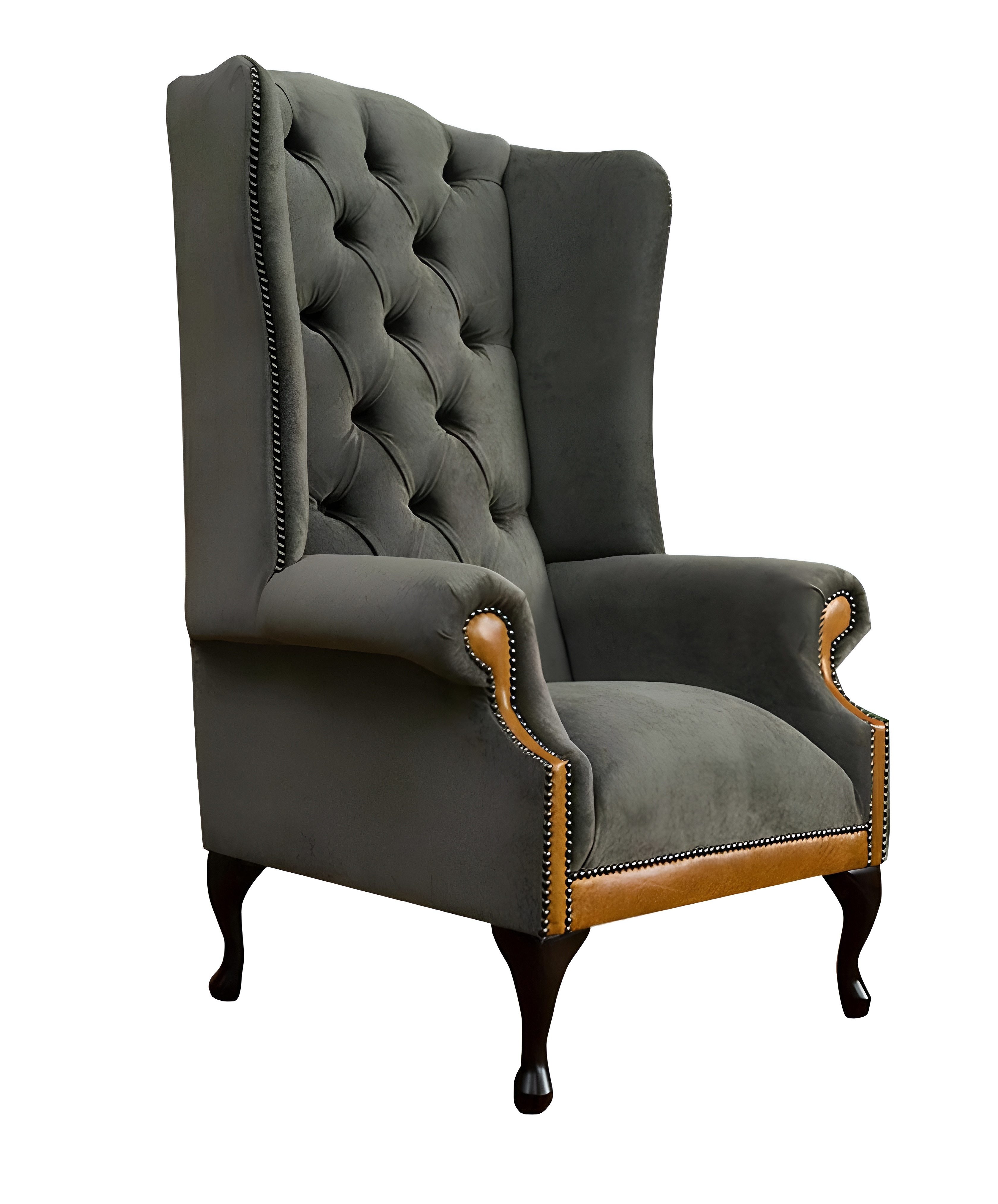 Xlmoebel Ohrensessel Grau gestreifter Chesterfield Sessel aus hochwertigem Stoff (1-St., Chesterfield Sessel), Hergestellt in Europa