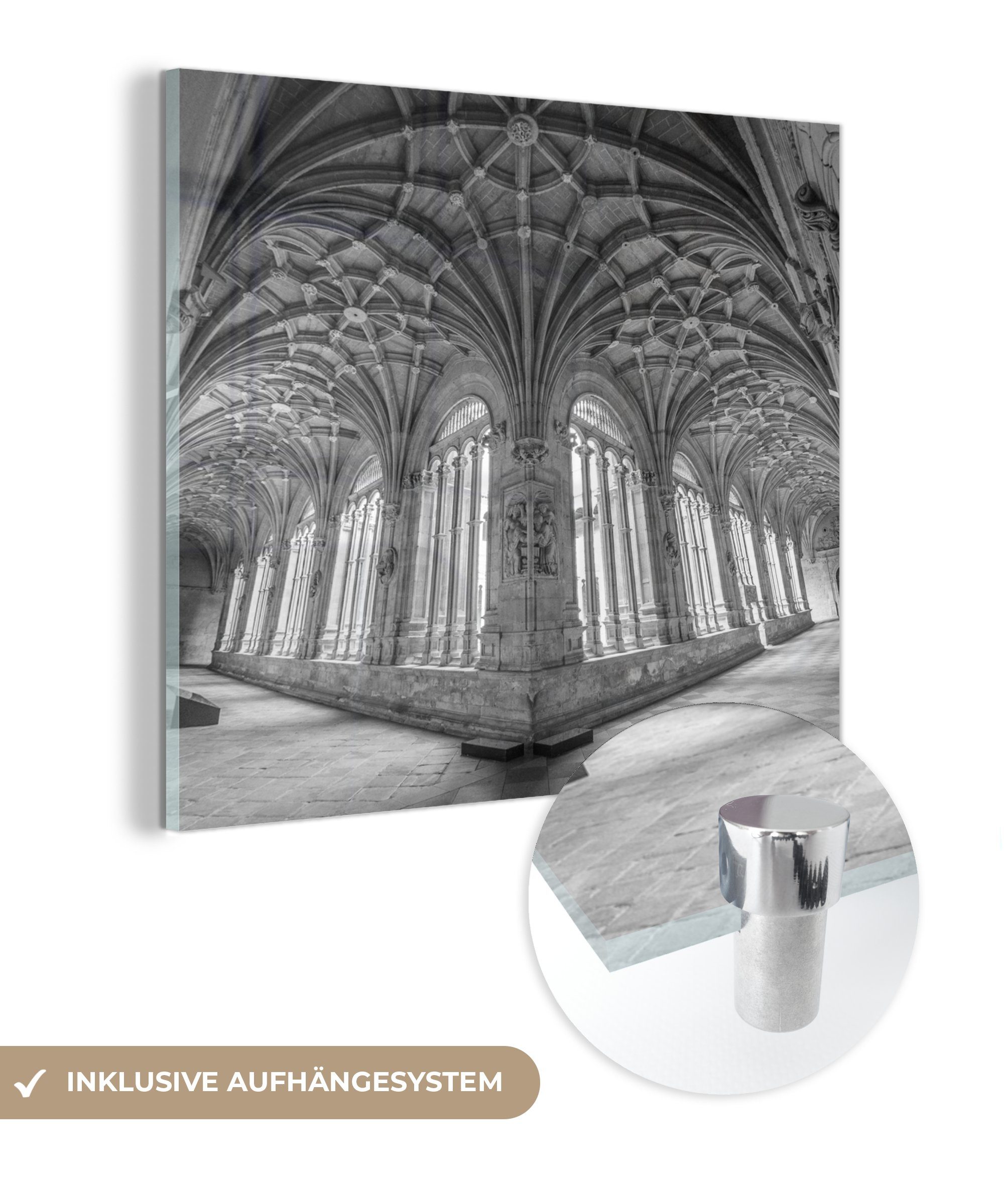 MuchoWow Acrylglasbild Convento de San Esteban in Spanien in schwarz und weiß, (1 St), Glasbilder - Bilder auf Glas Wandbild - Foto auf Glas - Wanddekoration