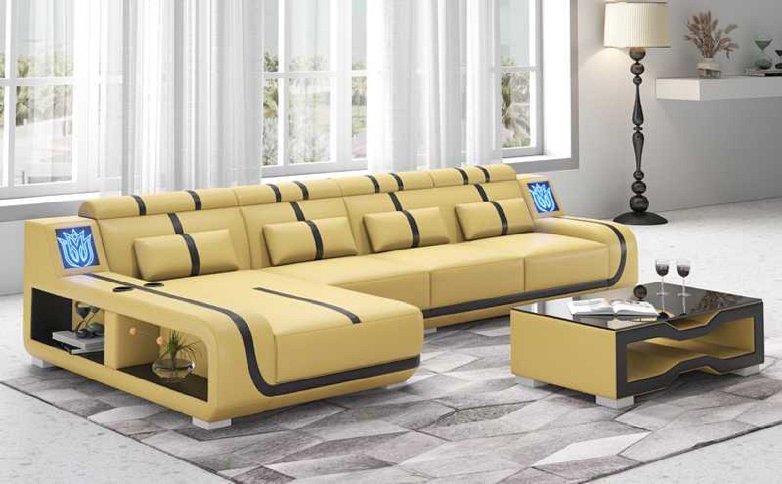 JVmoebel Teile, Design Europe Couch Modern 3 Form Ecksofa Ecksofa couchen, L Made in Sofa Liege Beige