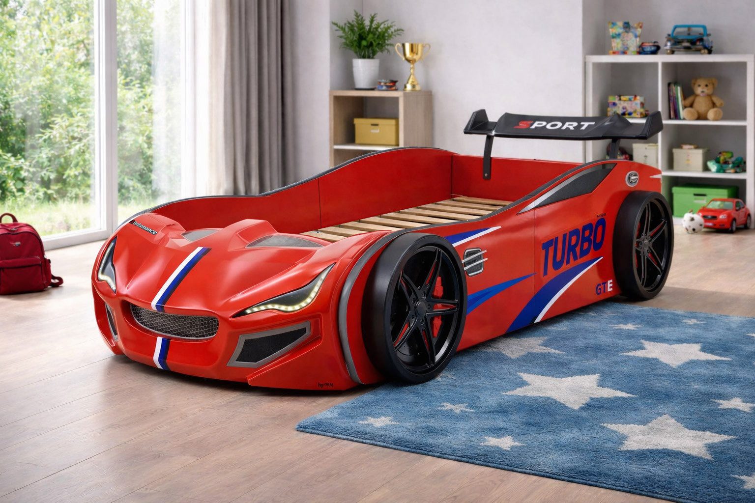 Aileenstore Autobett TURBO GTE (ohne Zubehör), Kinderbett 90x200, Lattenrost,LED,Unterbodenlicht,Sound,Fernbedienung