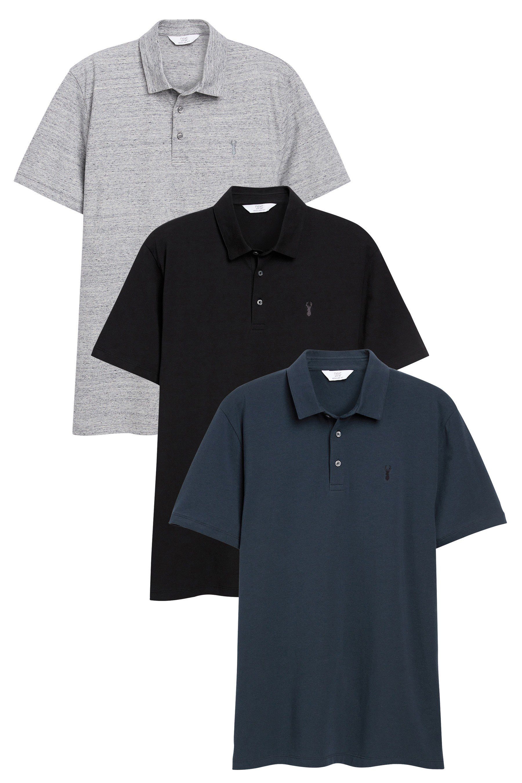 Next Poloshirt Poloshirts aus Jersey im 3er-Pack (3-tlg) Blue/Grey/Black