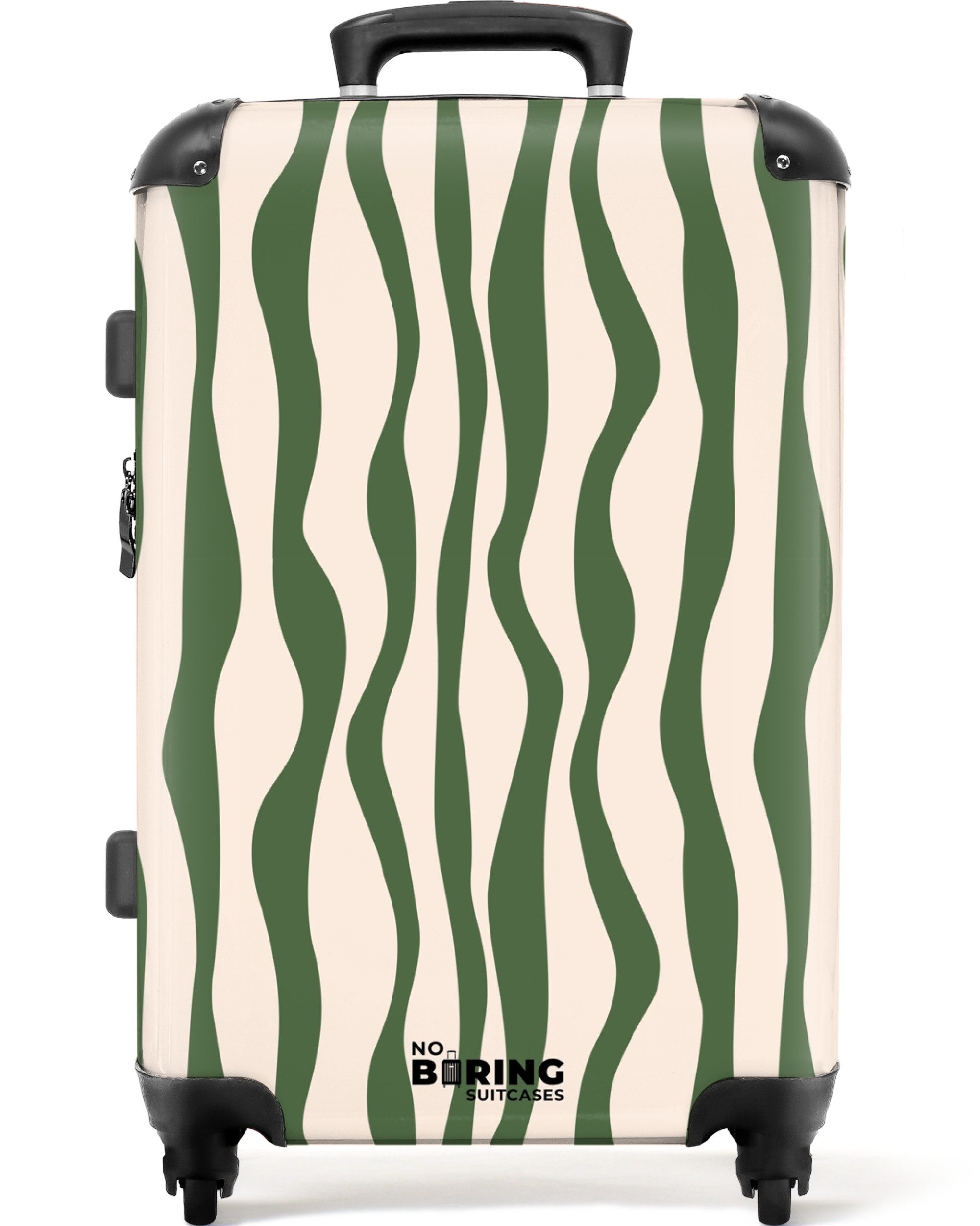 NoBoringSuitcases.com© Hartschalen-Trolley Beige mit grünen Linien günstig online kaufen