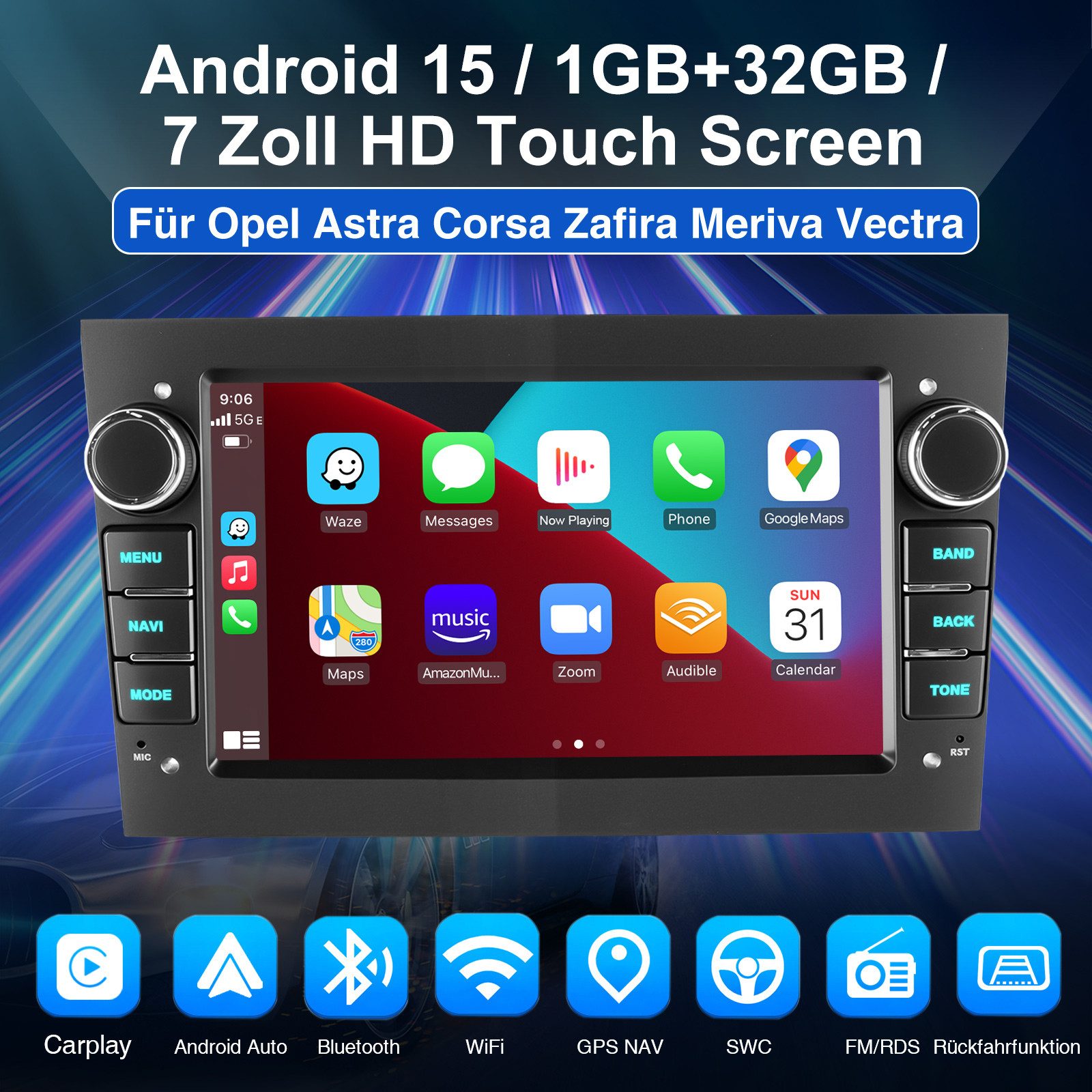 ESSGOO DAB+ Android 15 Für Opel Corsa C D Astra G H Meriva Zafira A B Vectra Autoradio (DAB+ (optional), DAB (optional), FM, RDS, 4+64GB(optional), 7" Carplay Android Auto DAB (optional),GPS Navi RDS 4+64GB WIFI)