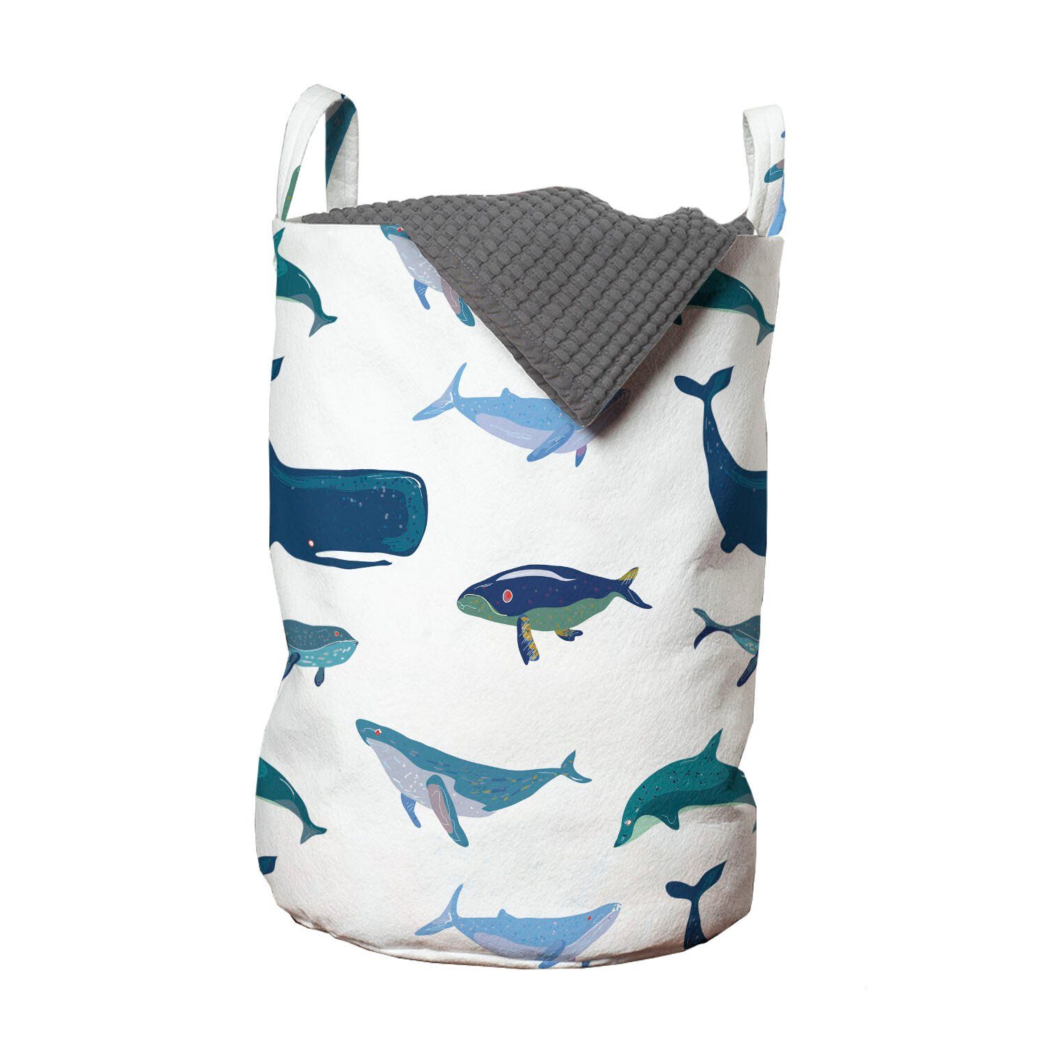 Abakuhaus Wäschesäckchen Wäschekorb mit Griffen Kordelzugverschluss für Waschsalons, Wal Schwimmen Meerestiere