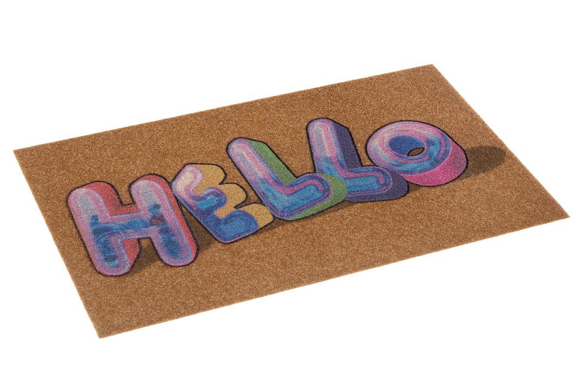 Fußmatte Fußmatte Hello III In- / Outdoor Kokos Optik bunt, Teppich Boss,  rechteckig, Höhe: 10 mm
