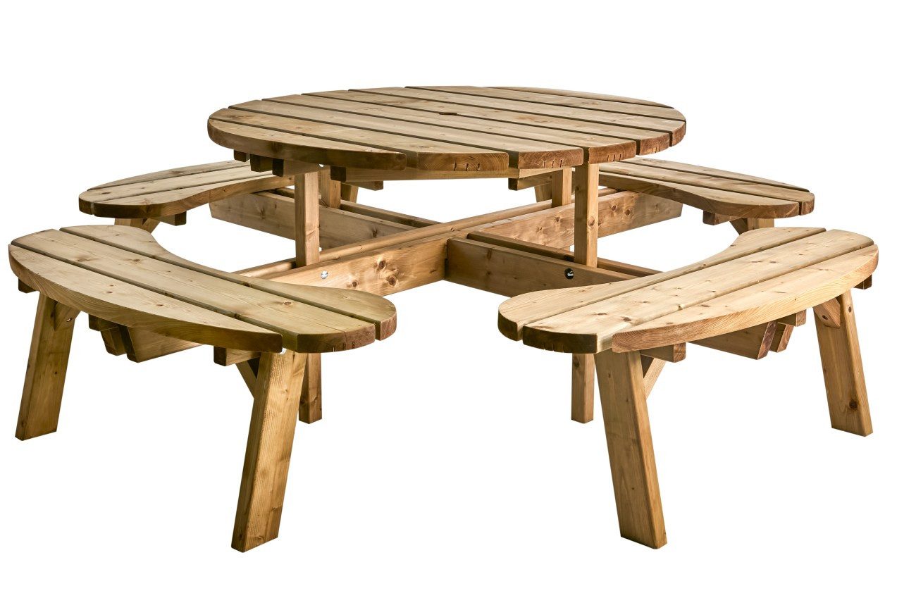 Brafab Gartentisch Hasslebro aus Kiefernholz, Natur, Mit Schirmloch, Geeignet für 4-8 Personen