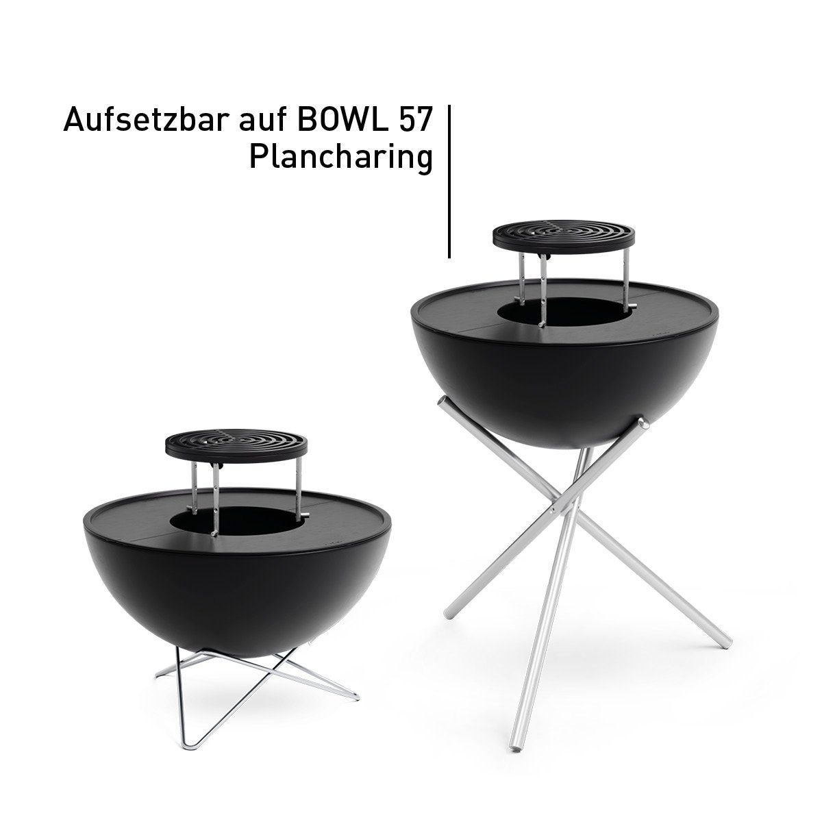 höfats Feuerschale Sear Grate BOWL, (Gussrost für zusätzliche Grillfläche auf Bowl mit Plancha Ring, Grillplatte höhenverstellbar, sicherer Stand Dank Dreipunktauflage), inkl. Hebewerkzeug