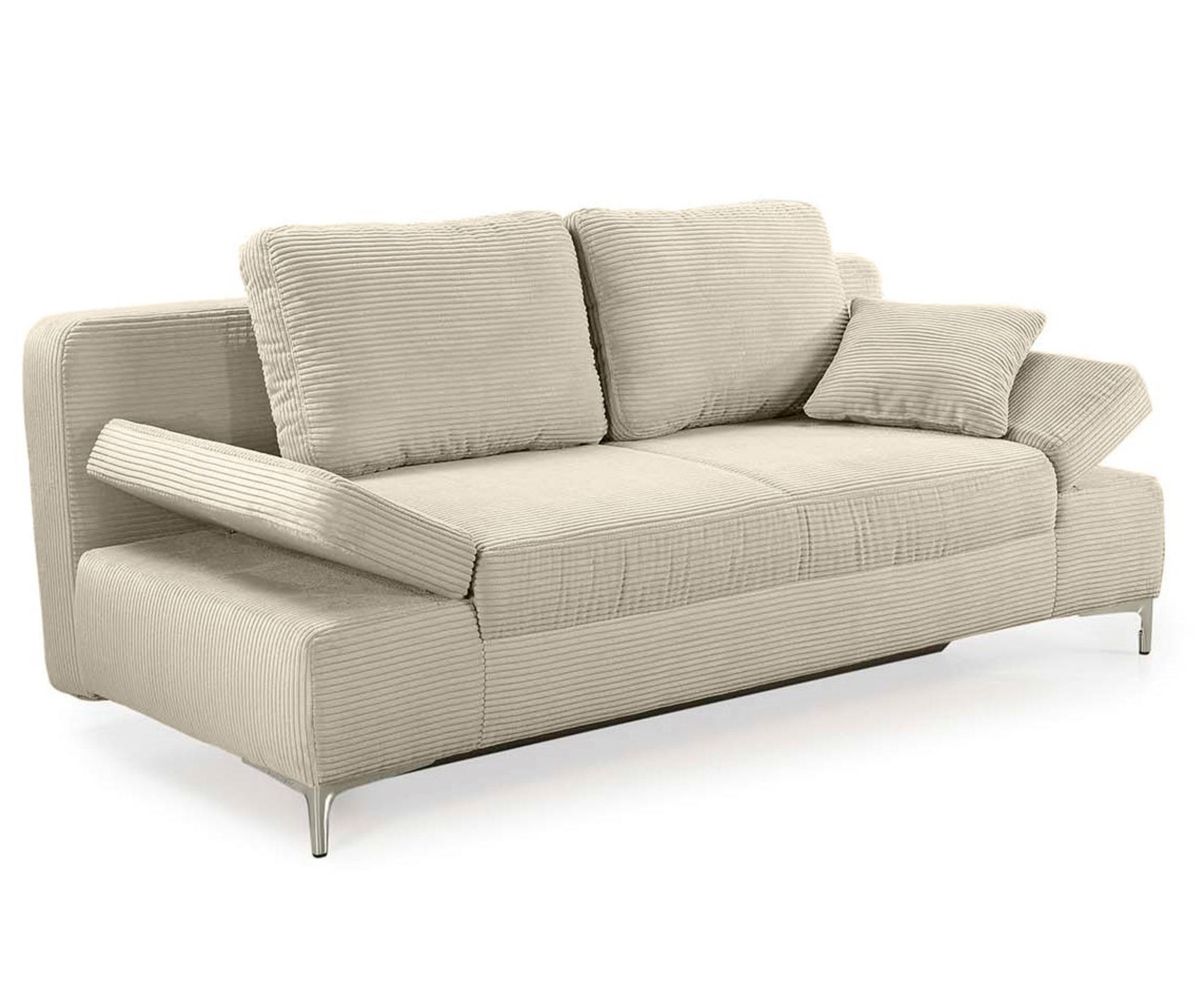 luma-home Schlafsofa 15203, mit Bettfunktion B202/T103/H89 cm, Liegefläche 144x198 cm, Federkern, Bettkasten, Armlehnen verstellbar, Cord Beige Grau