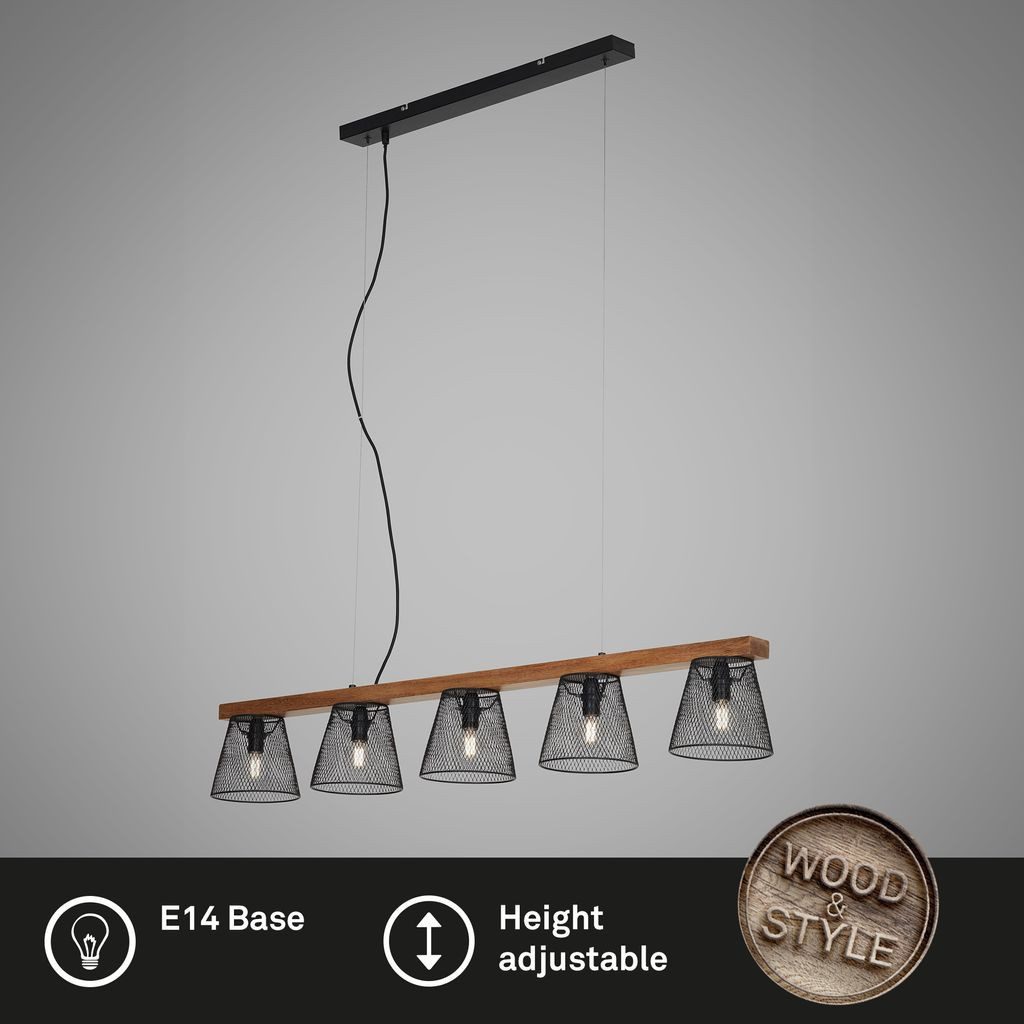Briloner Leuchten LED Pendelleuchte 4077-055, ohne Leuchtmittel, 2700K - Extra-Warmweiß, Pendellampe Metall Holz, höhenverstellbar, schwarz