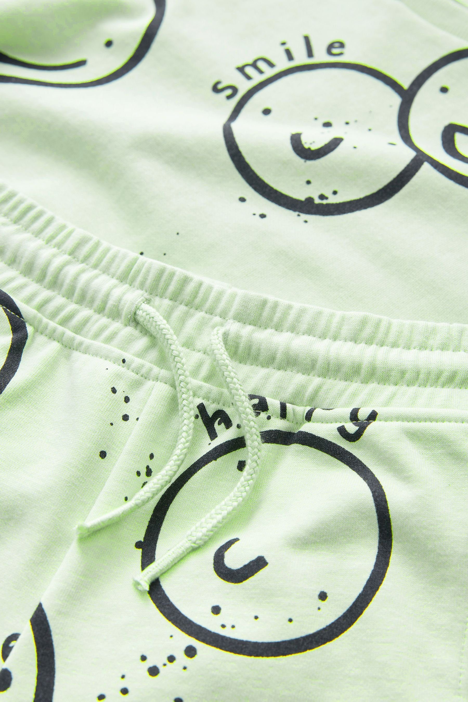 Next Sweatanzug Gemustertes Jersey-Sweatshirt (2-tlg) Shorts Green im und Smile Lime Set