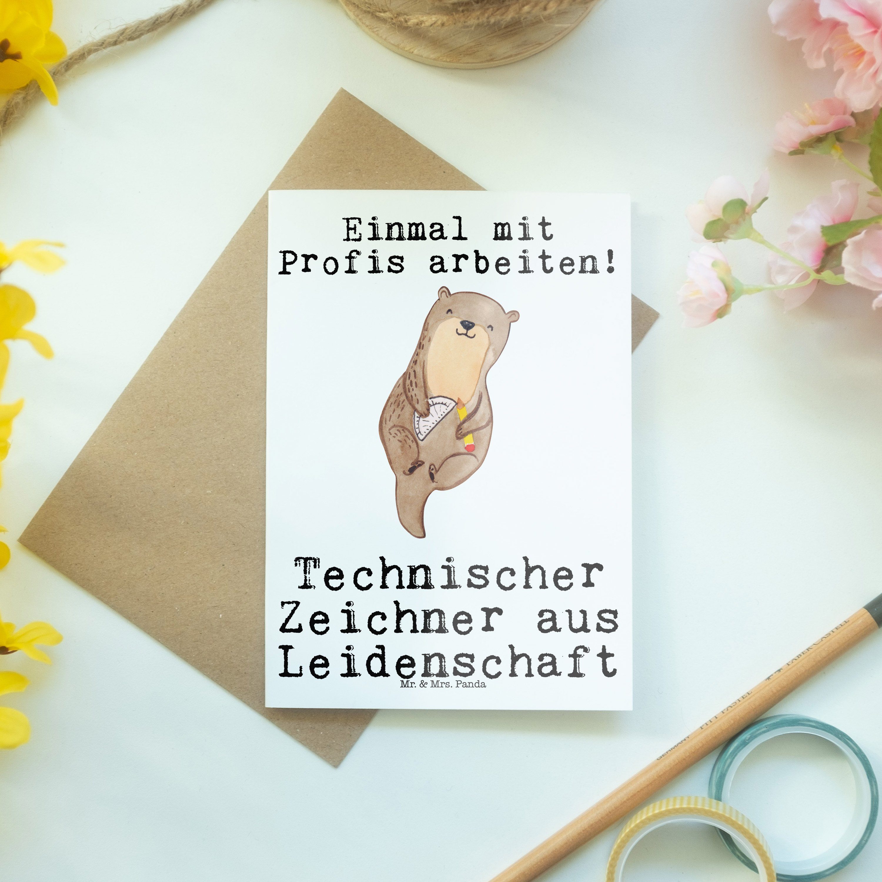 Zeichner aus Mrs. Leidenschaft Geschenk, Geburtstagsk - Panda Mr. - & Grußkarte Weiß Technischer