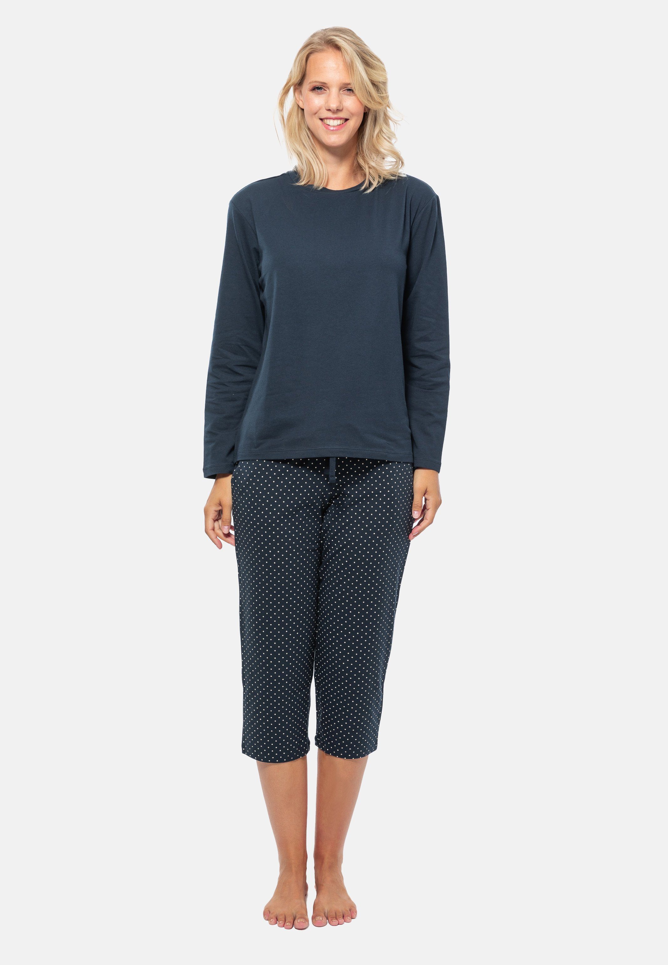 Schiesser Pyjama Organic Cotton (Set, 2 tlg) Schlafanzug - Baumwolle - Blau gepunktet / Dunkelblau