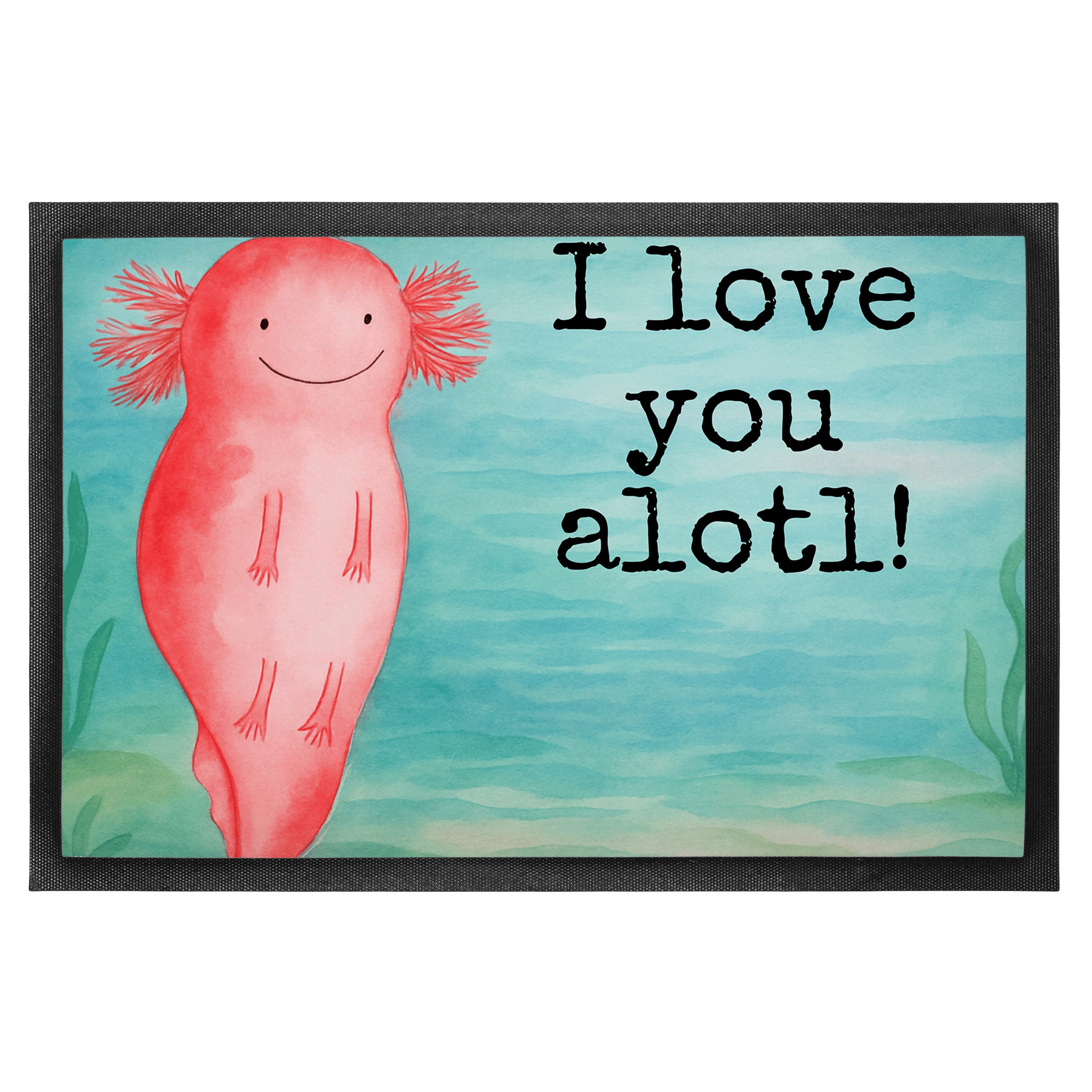 Mr. & Mrs. Panda Fußmatte Axolotl Liebe Design, fußmatte 60 x 90 cm, Weiß, Hochzeitstag, Fussma, rechteckig, Höhe: 60 mm, Sauberlaufmatte Fussmatte Schmutzfangteppich