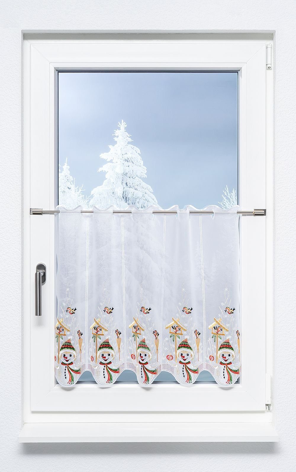 Plauener Spitze® Scheibengardine Schneemann (1 St), transparent, HxB 55x48cm