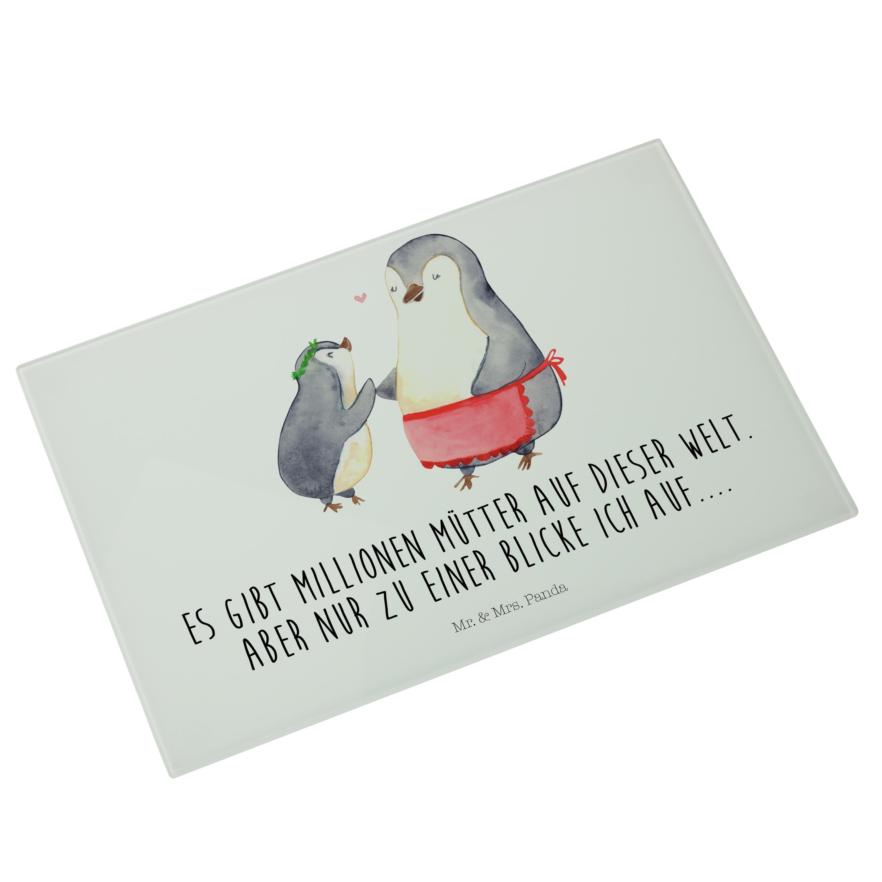 Mr. & Mrs. Pinguin Kind (1-St) Geschenk, Lieblingsm, - Servierbrett Bruder, Panda - Premium Schneidebrett, mit Weiß Glas