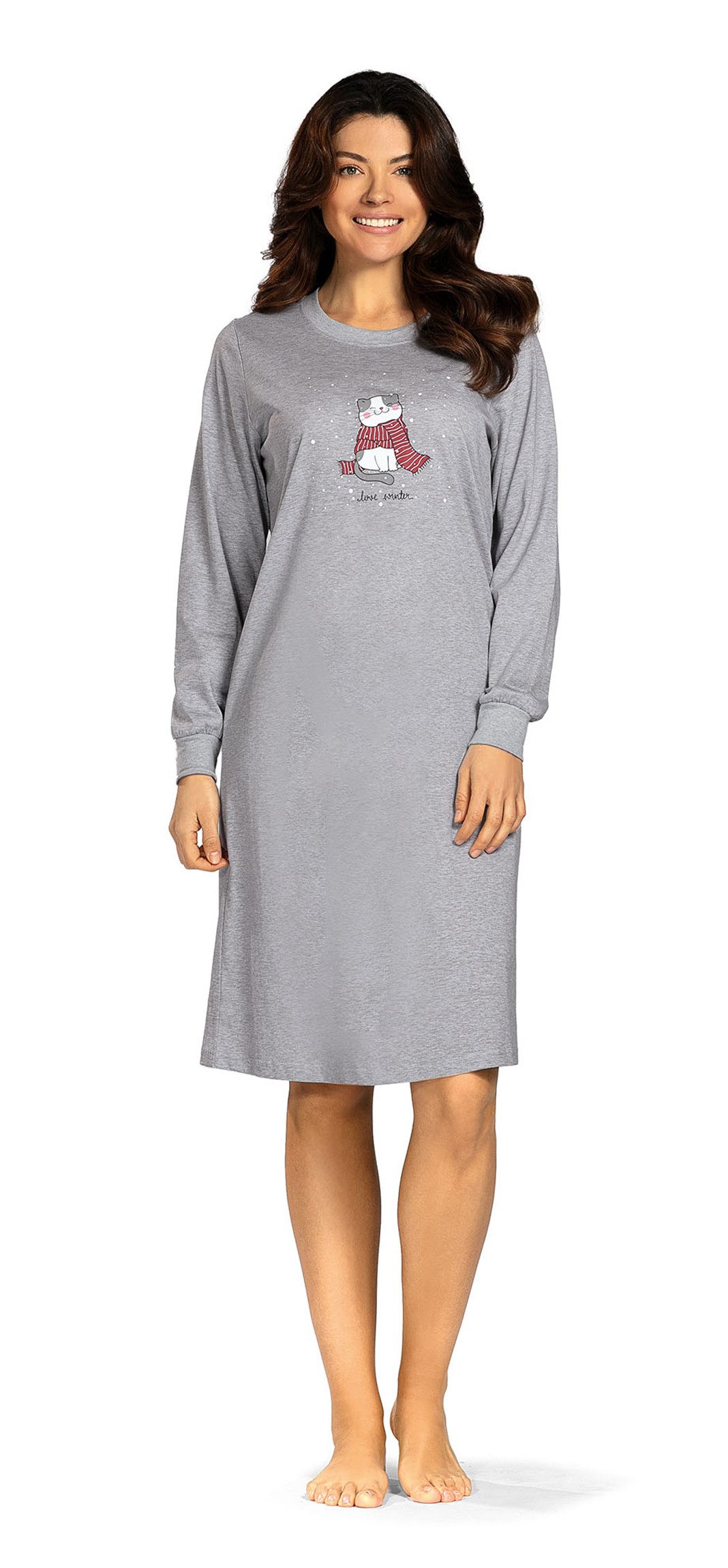 comtessa Nachthemd Comtessa Damen Nachthemd Langarm Katze in Grau günstig online kaufen