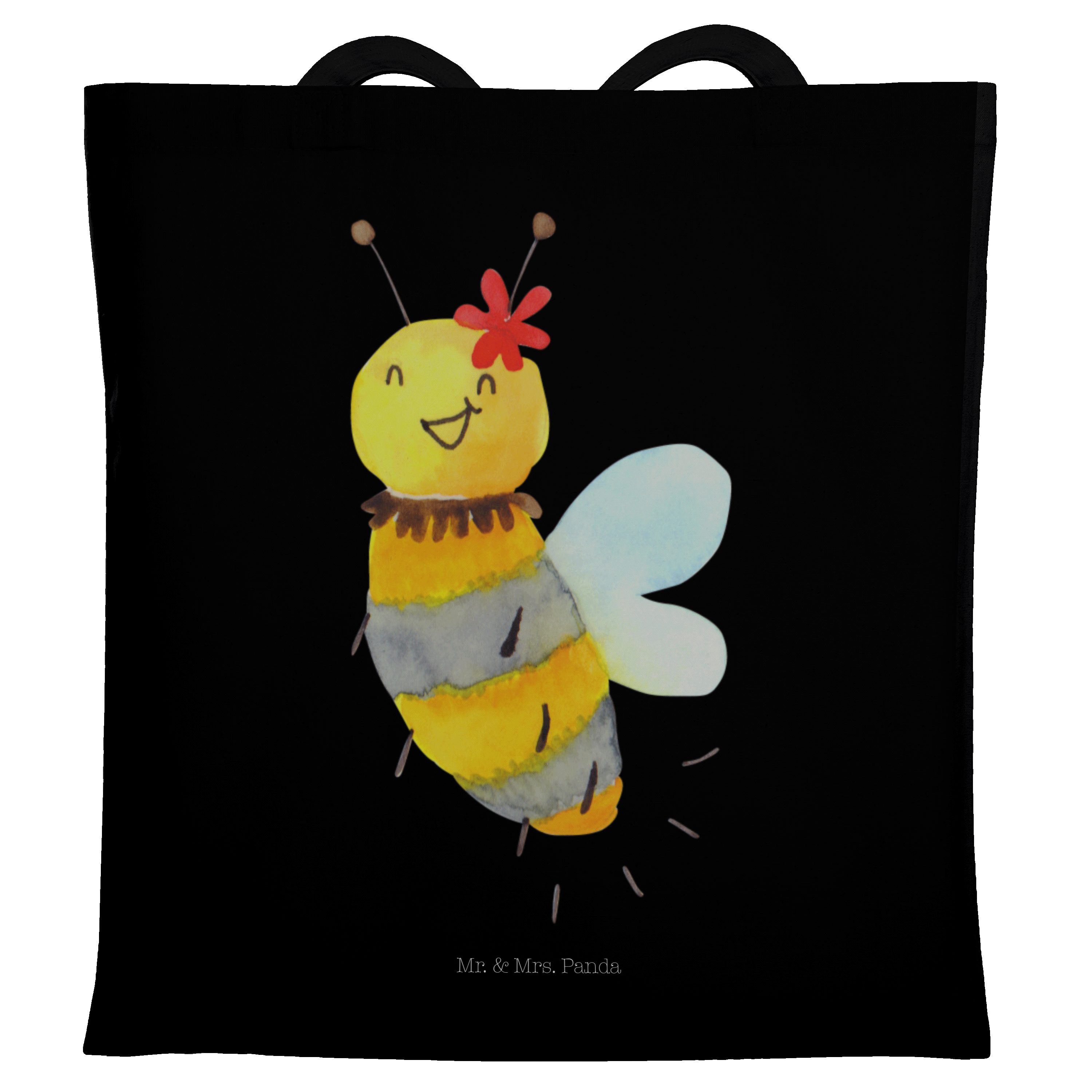 Mr. & Mrs. Panda Tragetasche Biene Blume - Schwarz - Geschenk, Beuteltasche, Hummel, Einkaufstasch (1-tlg)