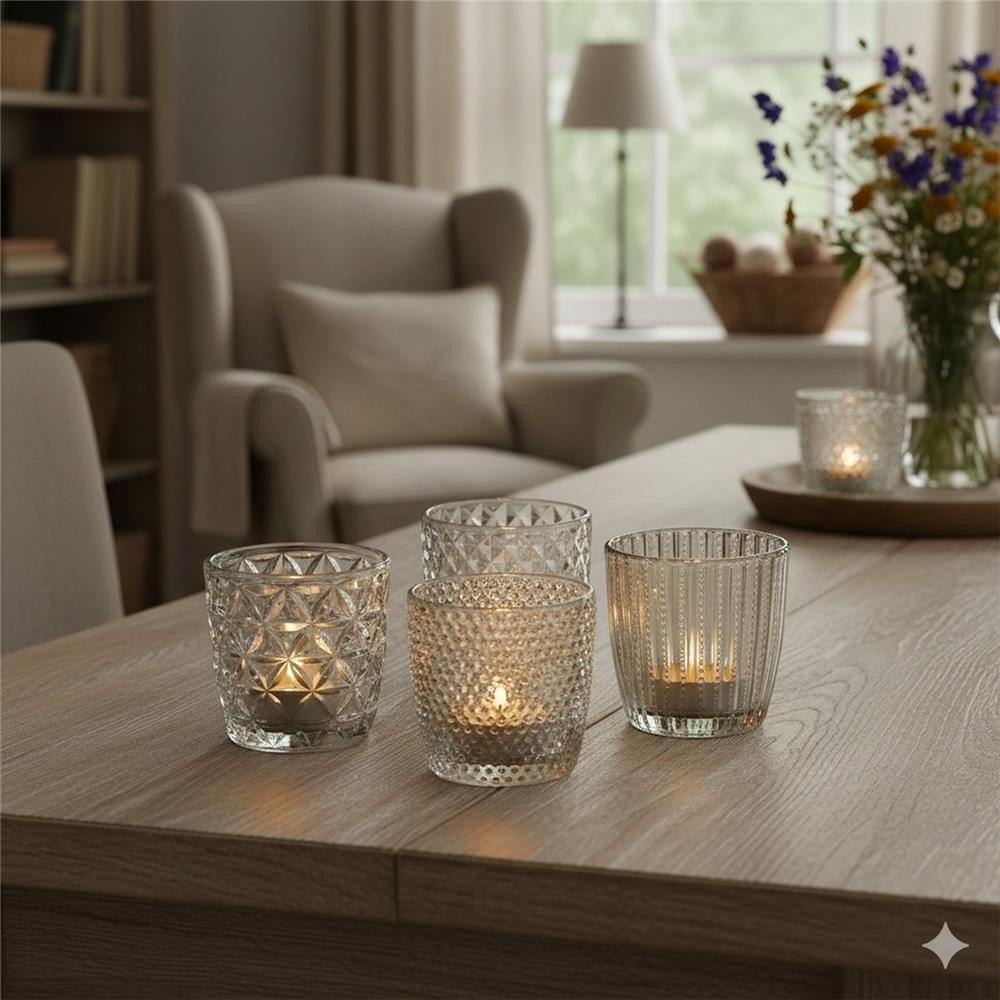 BOLTZE Windlicht Marilu (Set, 4 St), aus Glas, Rund, 7,5 x 7,5 cm