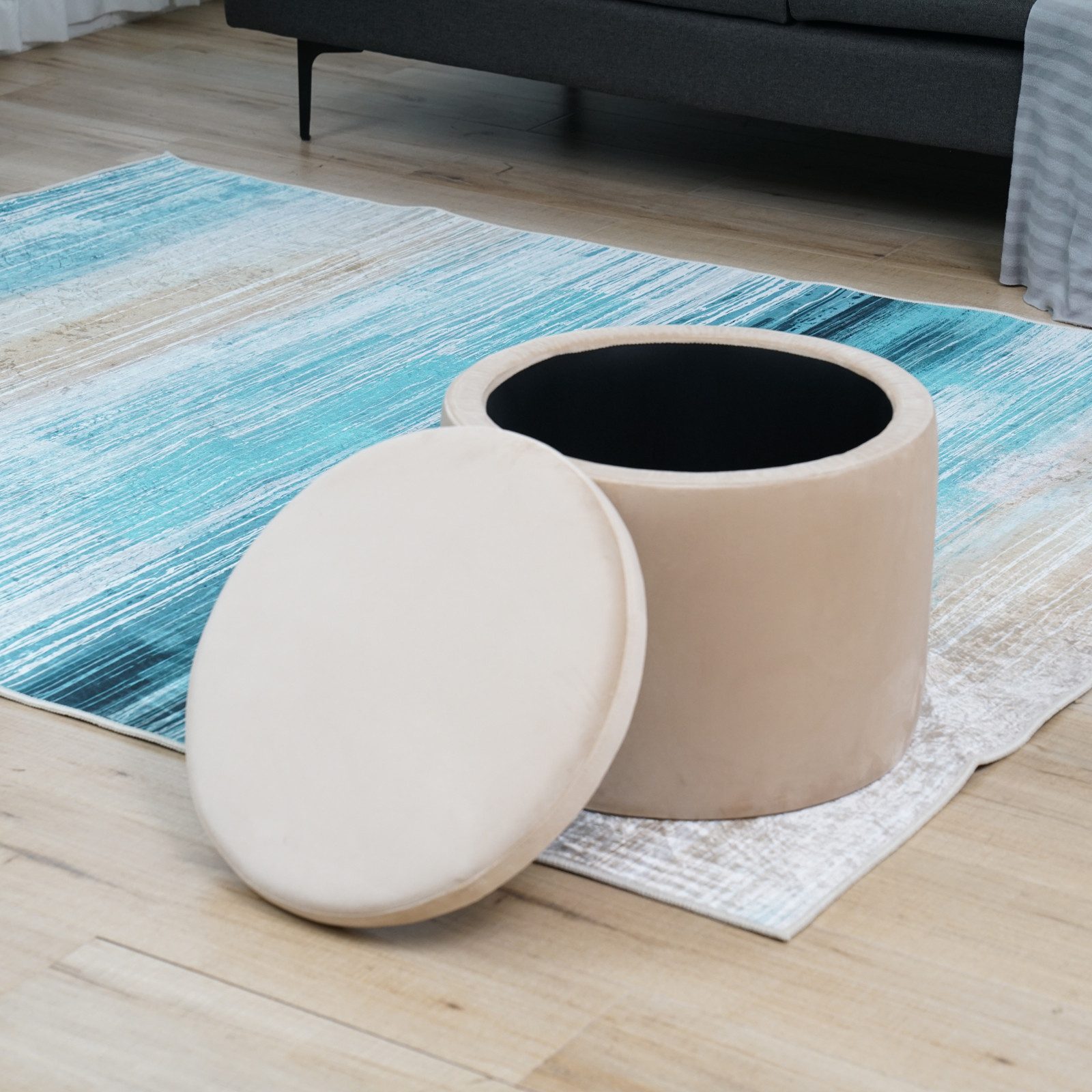 SVITA Hocker AMBER, Mit Stauraum, Sitzhocker, mit abnehmbarem Deckel, Ø 44 cm