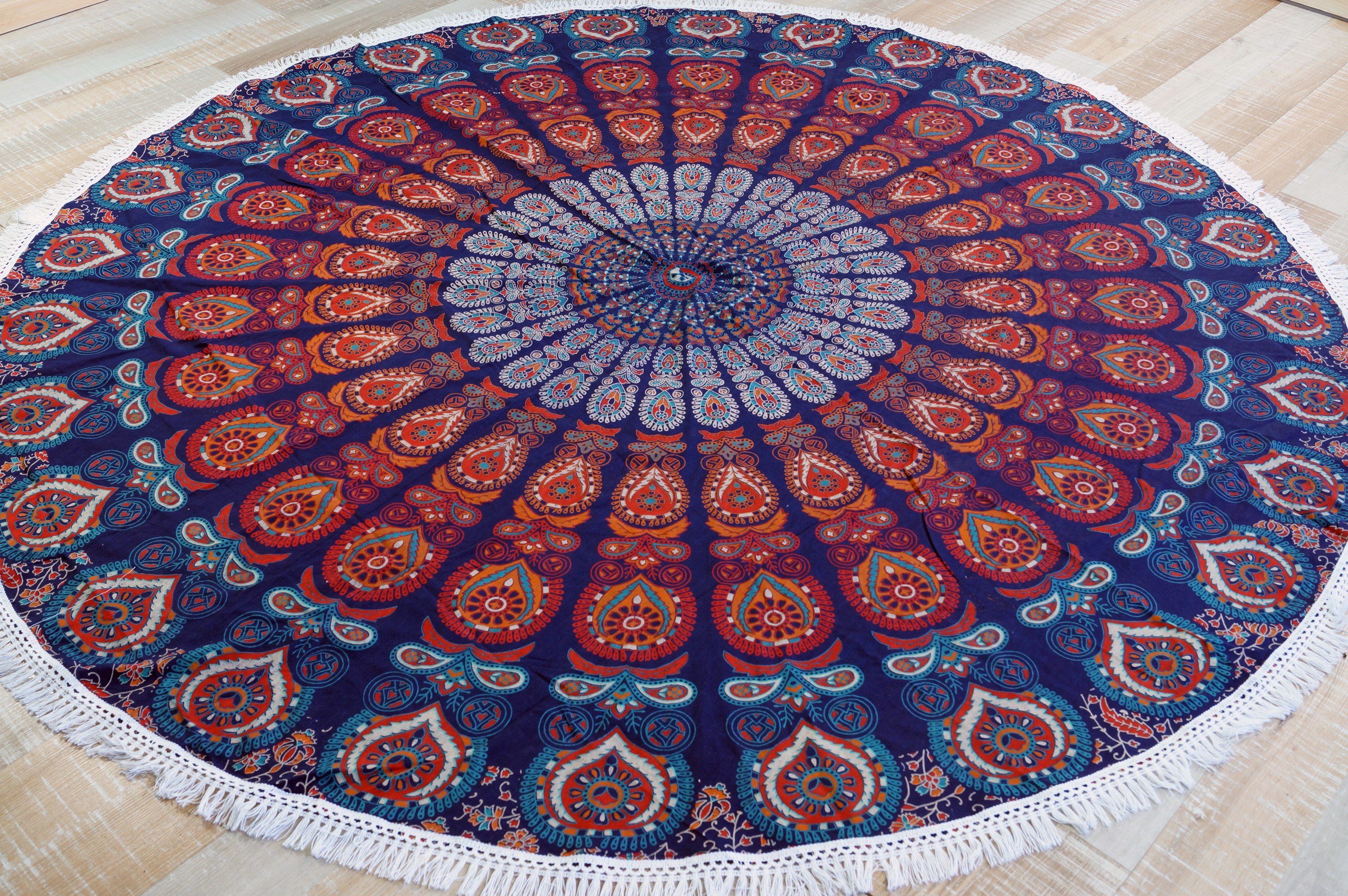 Tagesdecke Rundes indisches Mandala Tuch, Boho Tagesdecke,.., Guru-Shop blau/orange