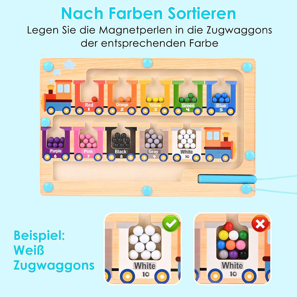 Flintry Lernspielzeug Montessori-Spielzeug, Magnetisches Labyrinthspiel ab 3 Jahren, Lernspielzeug zur Förderung der Feinmotorik, Farbenklassifikation – Bild 5 von 5