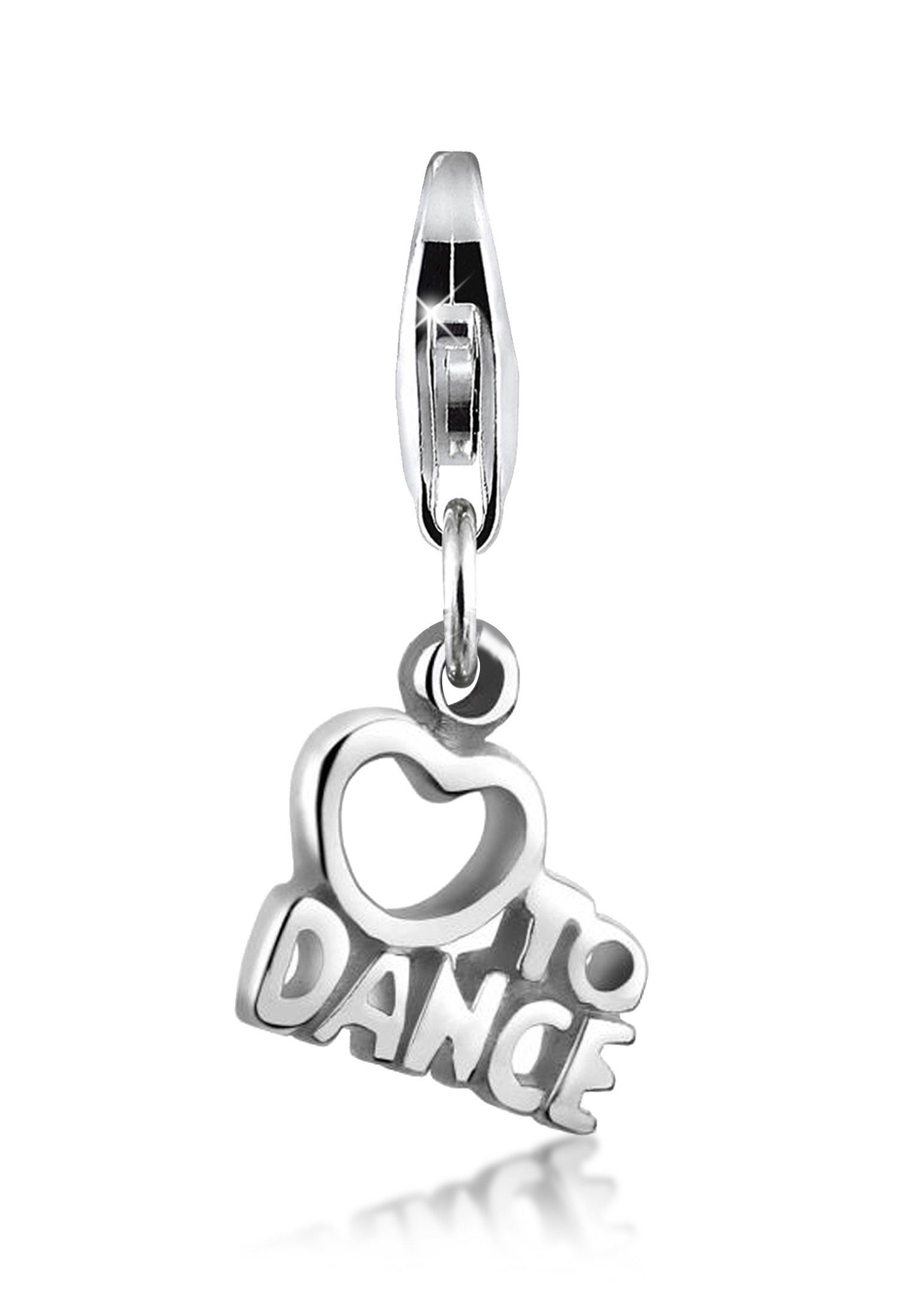 Nenalina Charm-Einhänger "Love to Dance" Wording Herz 925 Silber
