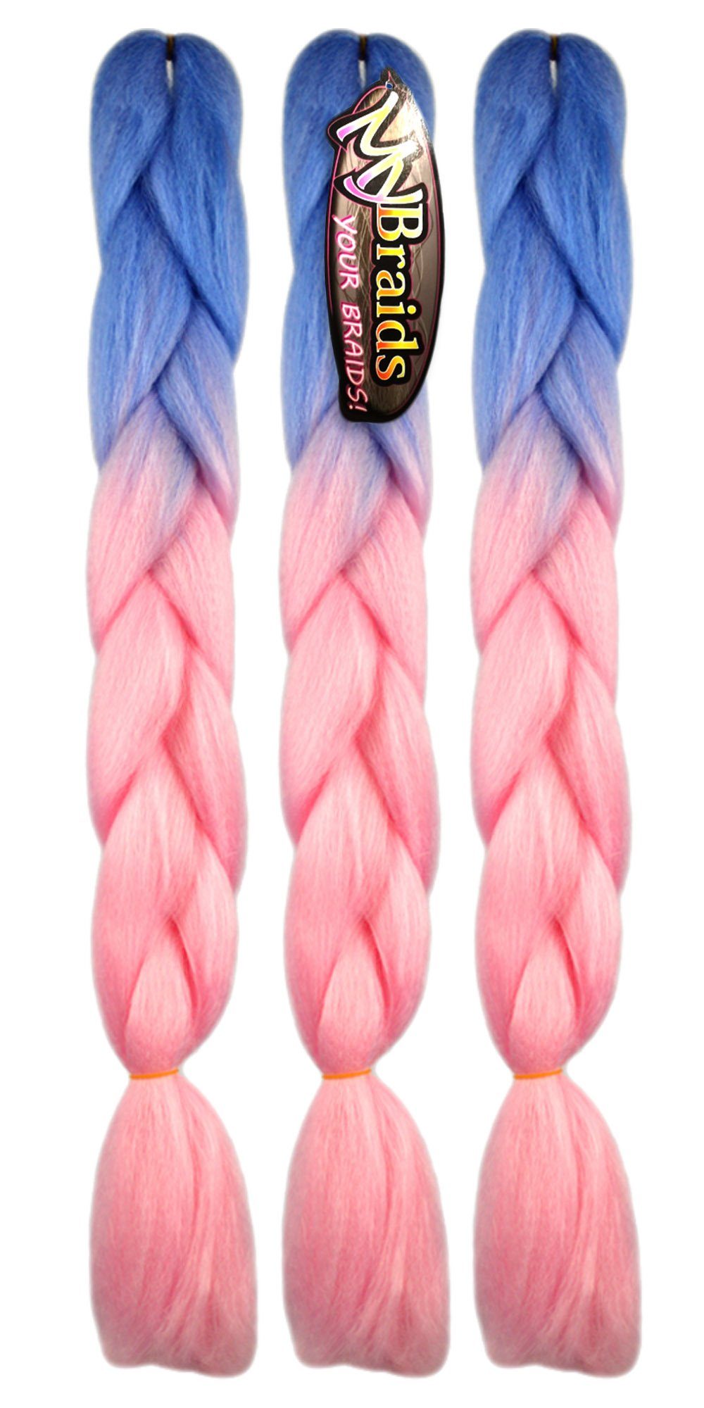 MyBraids YOUR BRAIDS! Kunsthaar-Extension Jumbo Braids Flechthaar Zöpfe 2-farbig im 3er Pack 55-BY Wasserblau-Hellrosa