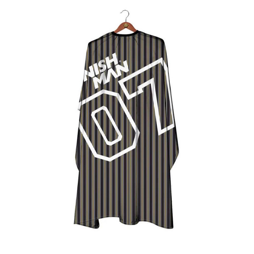 Nishman Kittelschürze Nishman – Barber Cape 07 – Friseurumhang, Schwarz Gestreift, (1-tlg., Einzelprodukt), Antistatisch, fleckenresistent, schnelltrocknend, leicht zu reinigen