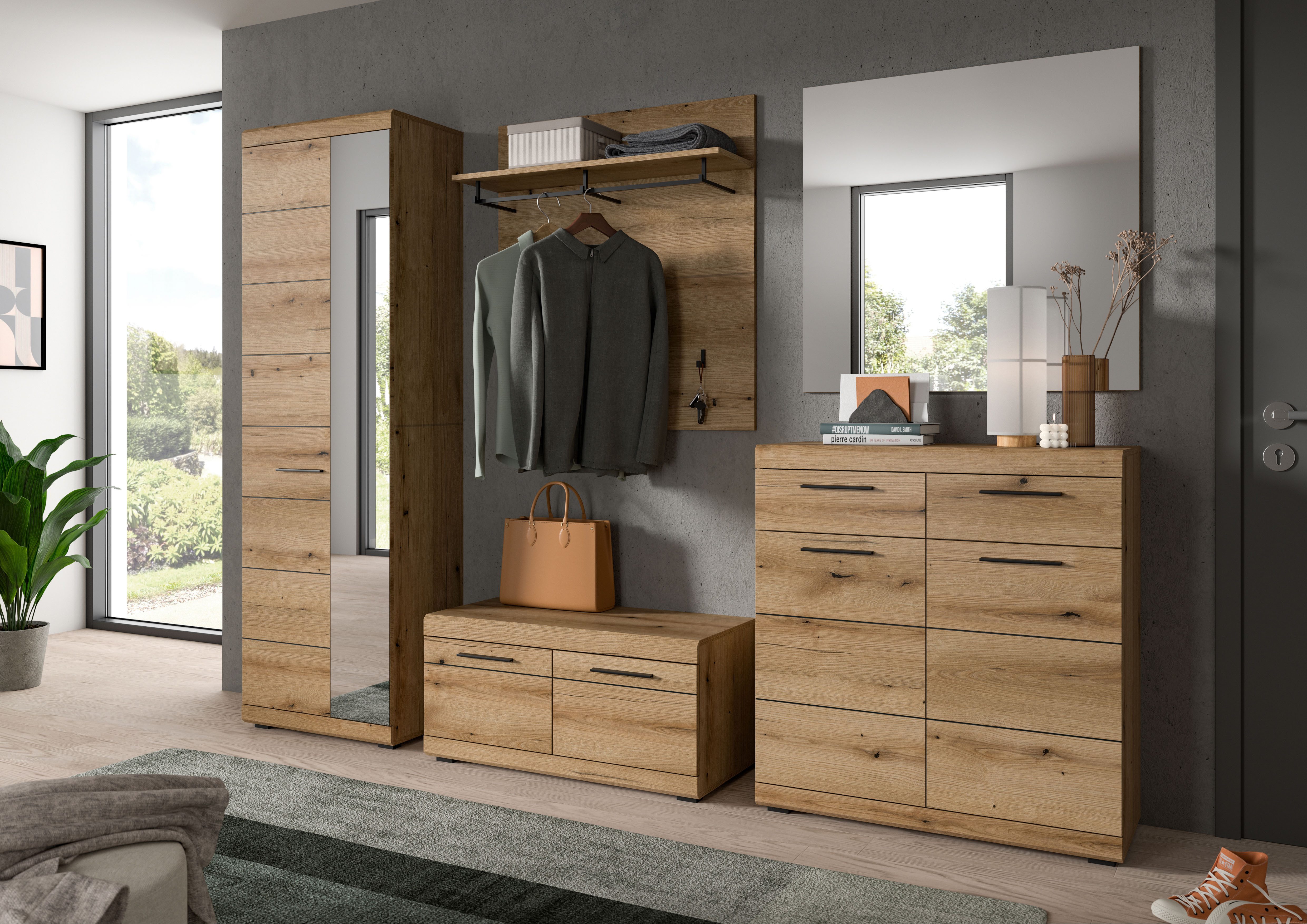 Home affaire Schuhschrank SIENA, Breite 90 cm, 2 Türen, 2 Einlegeböden, 3 Fächer, 2 Schubkästen (1-St., hochwertige Rillenfräsung in MDF Front) Schuhkommode, Kommode, Anrichte, Sideboard