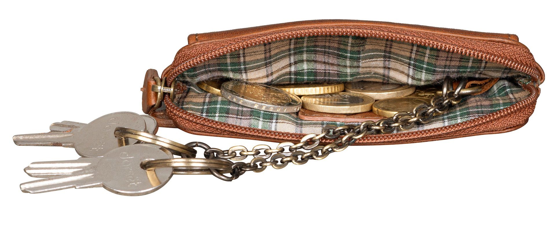 Benthill Schlüsseltasche Echt-Leder Schlüsseletui mit Kartenfach - Münzbörse mit Kleingeldfach, Kartenfächer Münzfach Reißverschlussfach