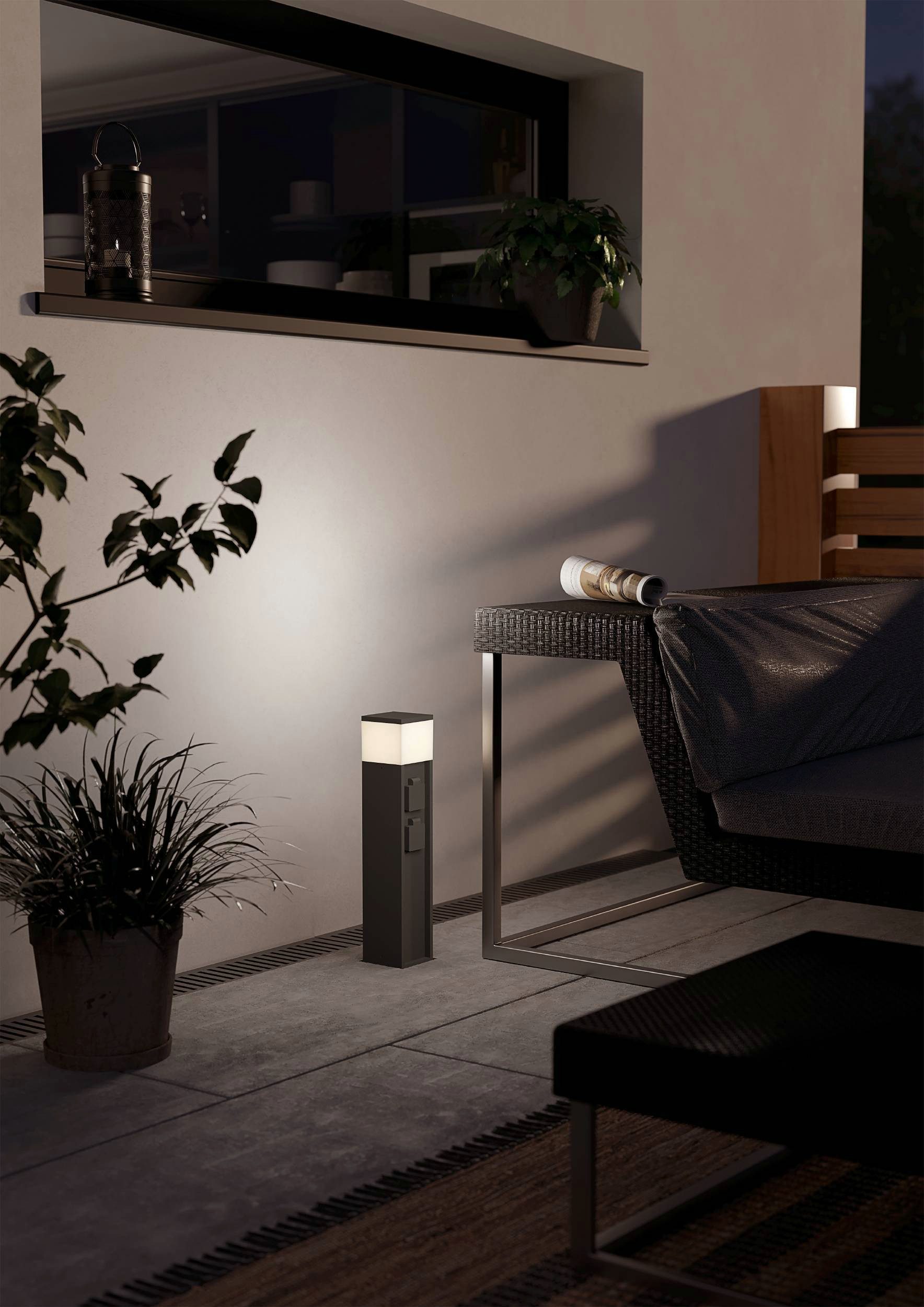 EGLO Gartensteckdose Park 5 Außenlampe, Gartensteckdose, Stromverteiler außen, IP54, Lampe, 1-St., L10 x B10 x H50 cm, 1X25W exkl. 220-240V / 16A / max. 3520W