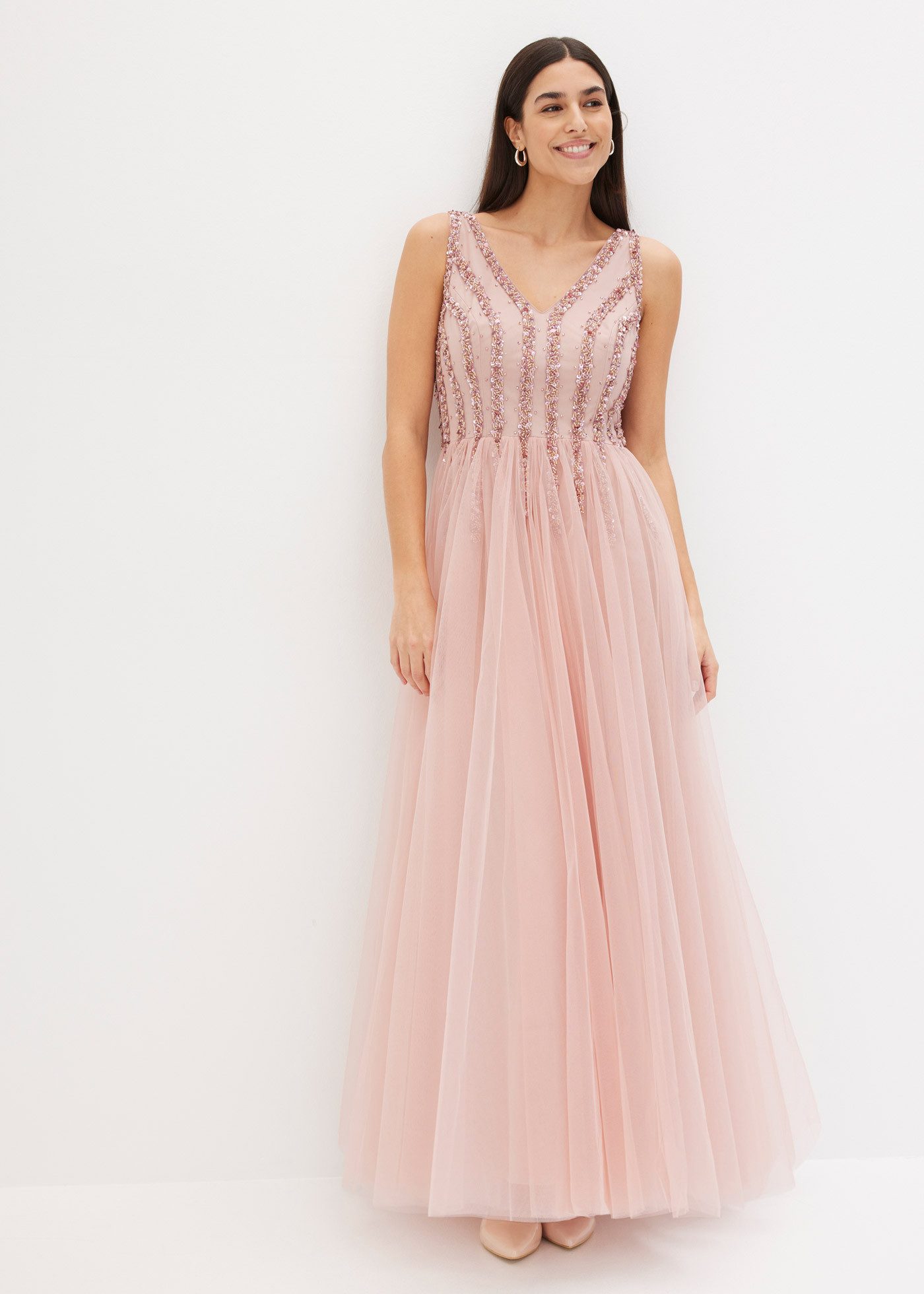 bonprix Maxikleid aus feinem Tüll, mit Paillettenstickerei im Oberteil, ohn günstig online kaufen