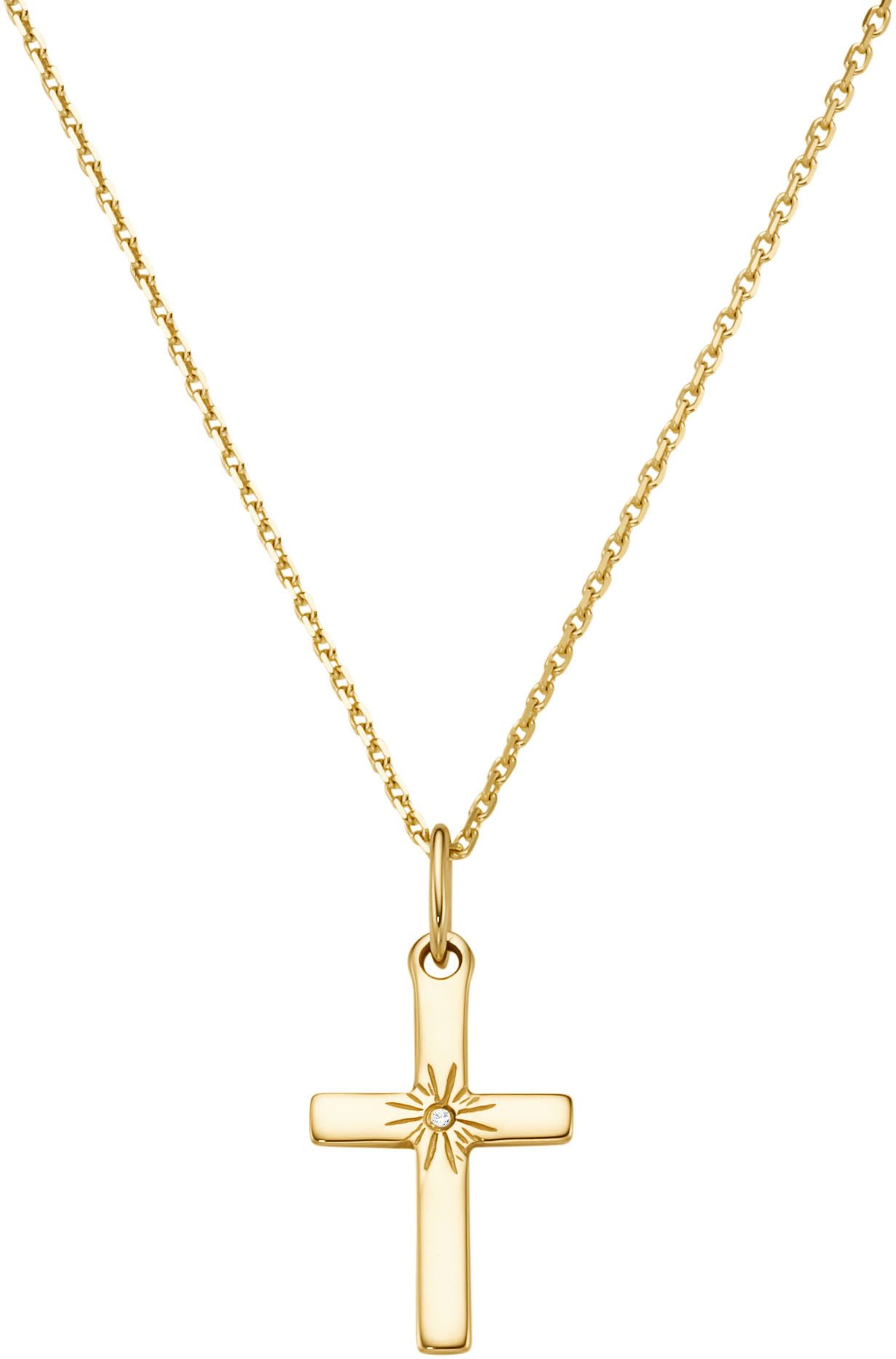 Firetti Kette mit Anhänger Schmuck Geschenk Gold 375 Halsschmuck Halskette Goldkette Kreuz