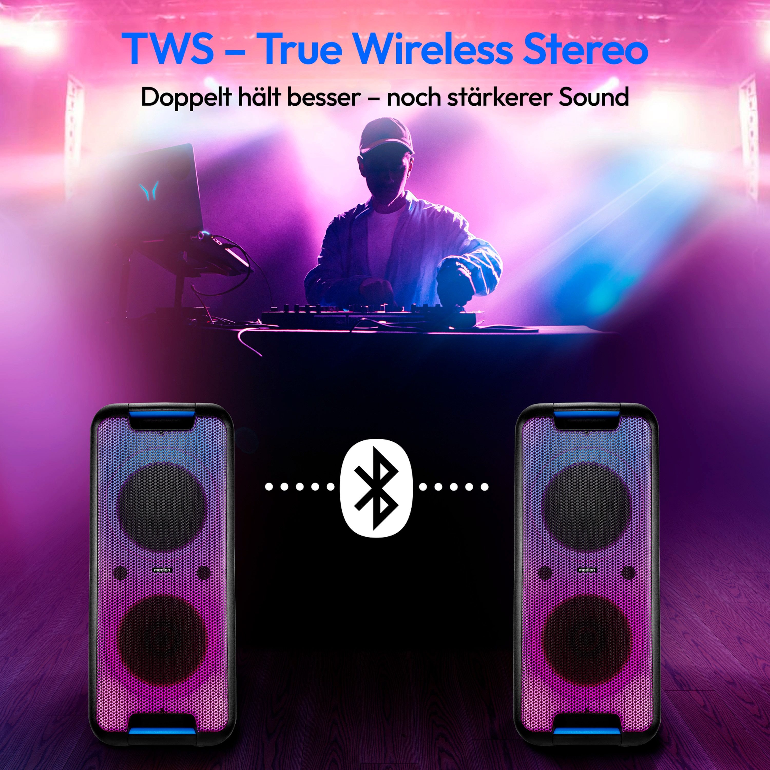Medion® Partylautsprecher MEDION® LIFE® PX-1 Plus (MD400001) Lautsprecher (Bluetooth 5, 90 W, Lichteffekte, Karaoke, Bluetooth) – Bild 5 von 5