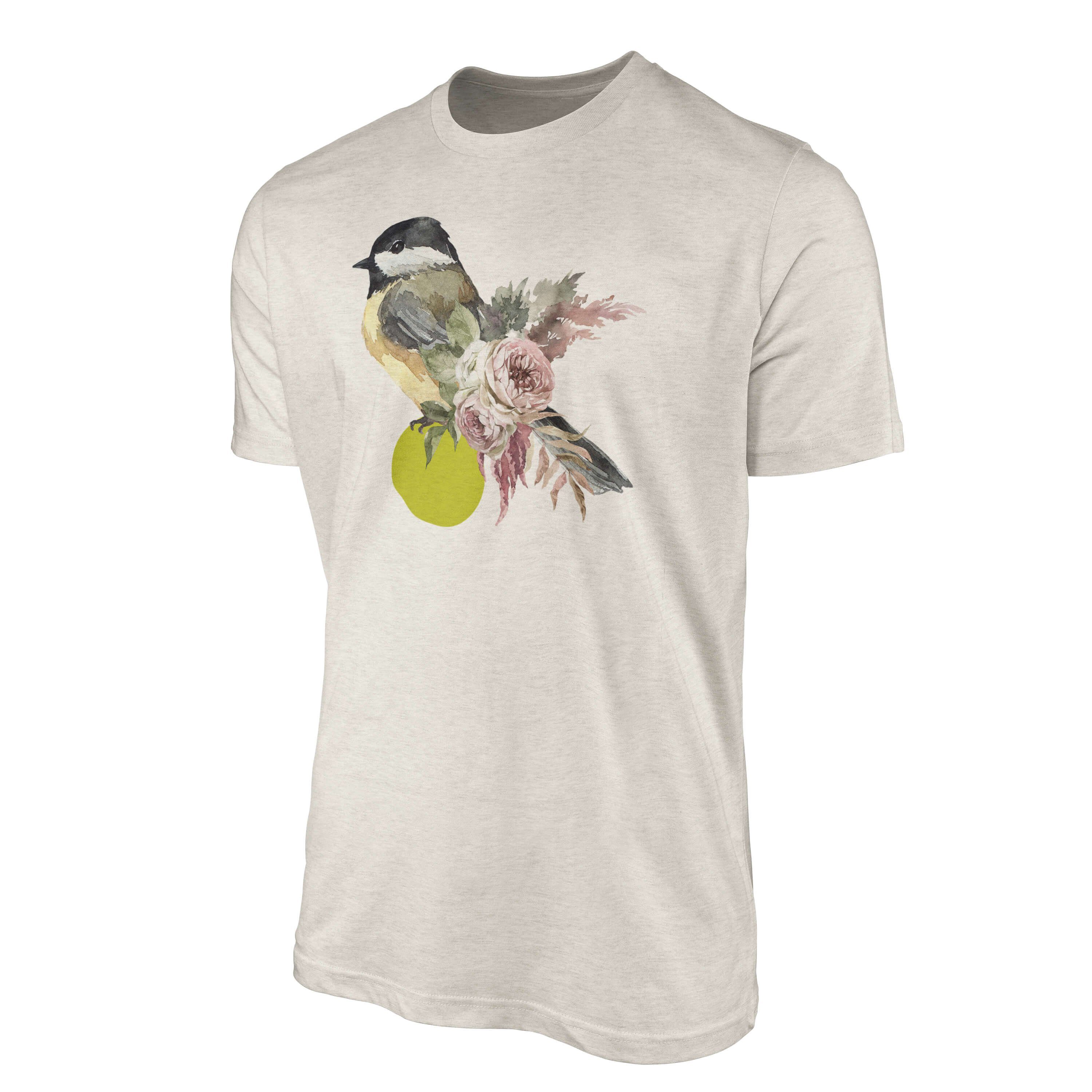 Nachhaltig Sinus Sperling (1-tlg) Shirt T-Shirt Art Herren Ökomode Blumen T-Shirt Organic Aquarell Bio-Baumwolle Vogel Motiv