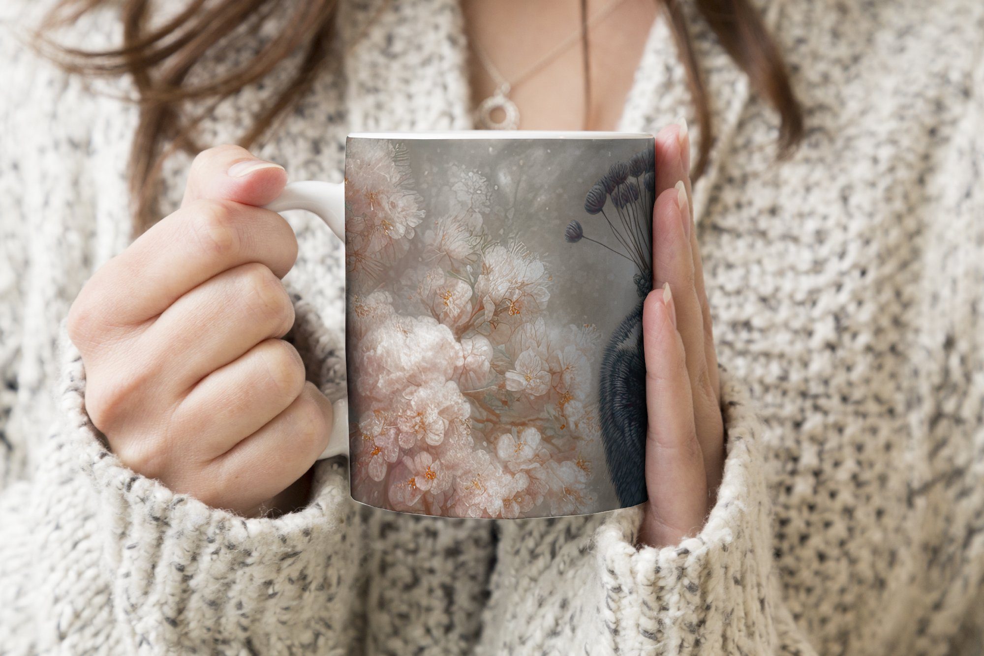 - Geschenk Teetasse, MuchoWow Vögel Blumen Botanisch, - Baum Becher, Kaffeetassen, Keramik, - - Tasse Teetasse, Pfau