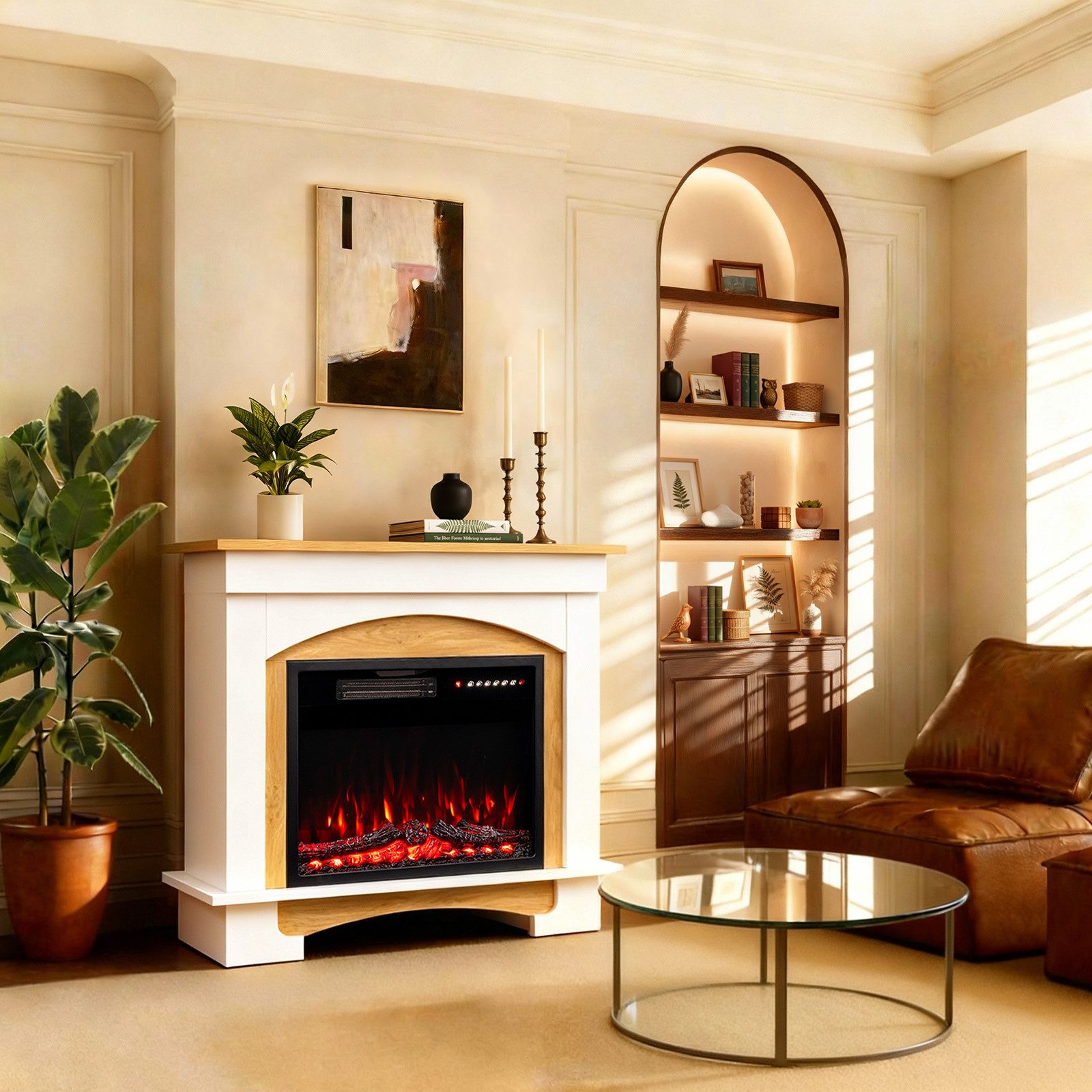 HOMAVO Elektrokamin mit Schrank, 23" 1000W/2000W Heizung, 3D-Flammeneffekt, Schrankgröße: 70 x 30 x 80cm, Fernbedienung, Timer