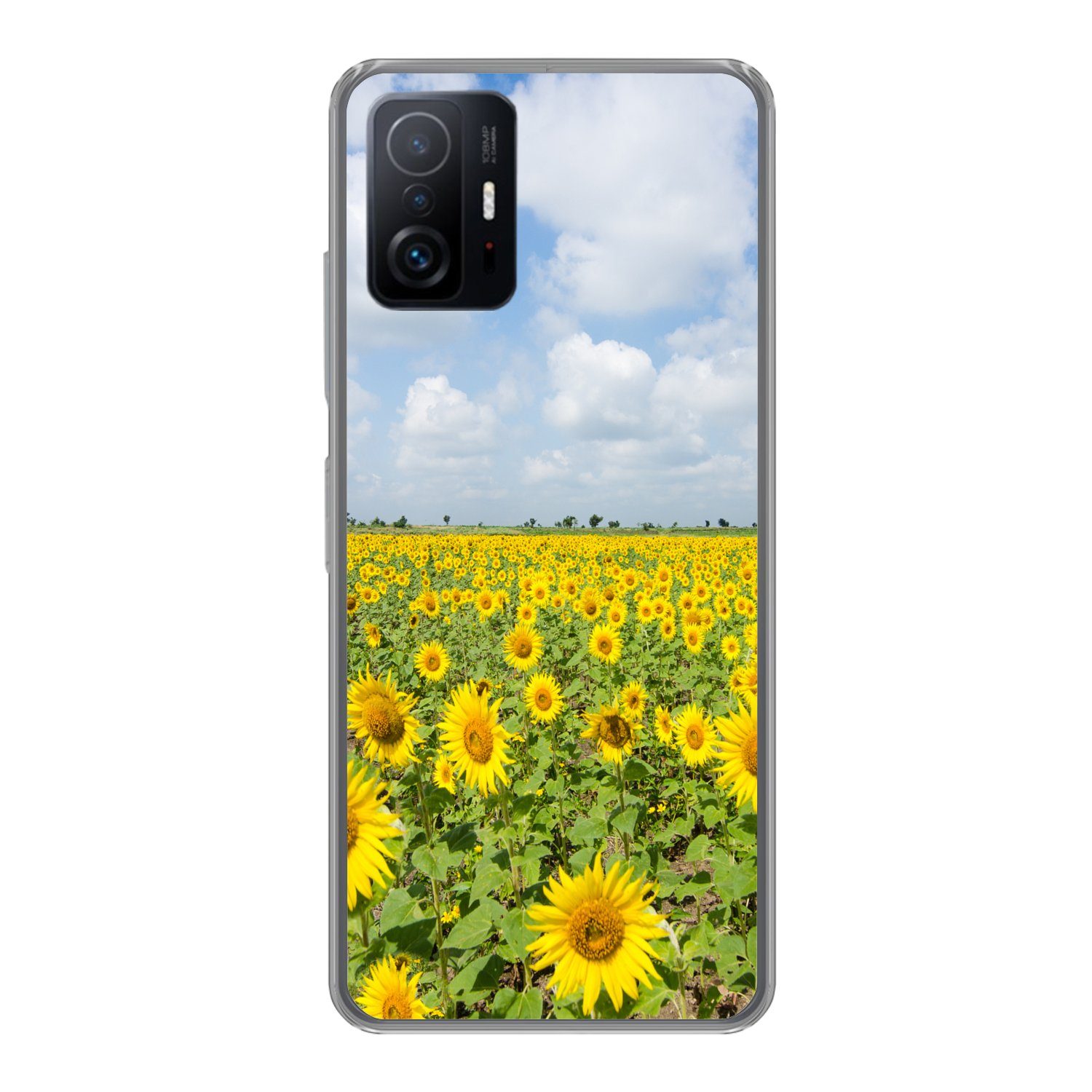 MuchoWow Handyhülle für Xiaomi 11 Lite 5G NE Sonnenblumen - Blumen - Wolken - Natur - Gelb, Phone Case, Silikon, Schutzhülle Dünn