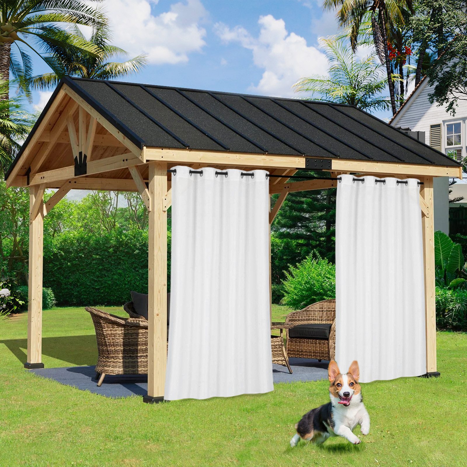Jibenhome Outdoorgardine Verdunkelungsgardine Ösen Vorhang Wetterfest& UV-Schutz (1 St), Lichtschutz, Outdoor vorhang ösen oben,Wasserdicht & Winddicht