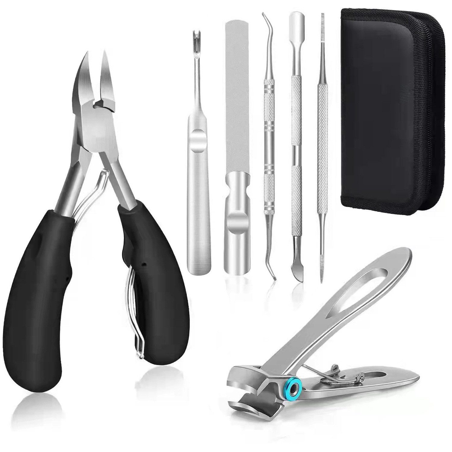 PFCTART Maniküre-Pediküre-Set 7-teiliges Nagelknipser und Maniküre Werkzeug Set, Edelstahl superscharfe gebogene Klingen kosmetische Nagelwerkzeuge, Für dicke und eingewachsene Nägel Podologie
