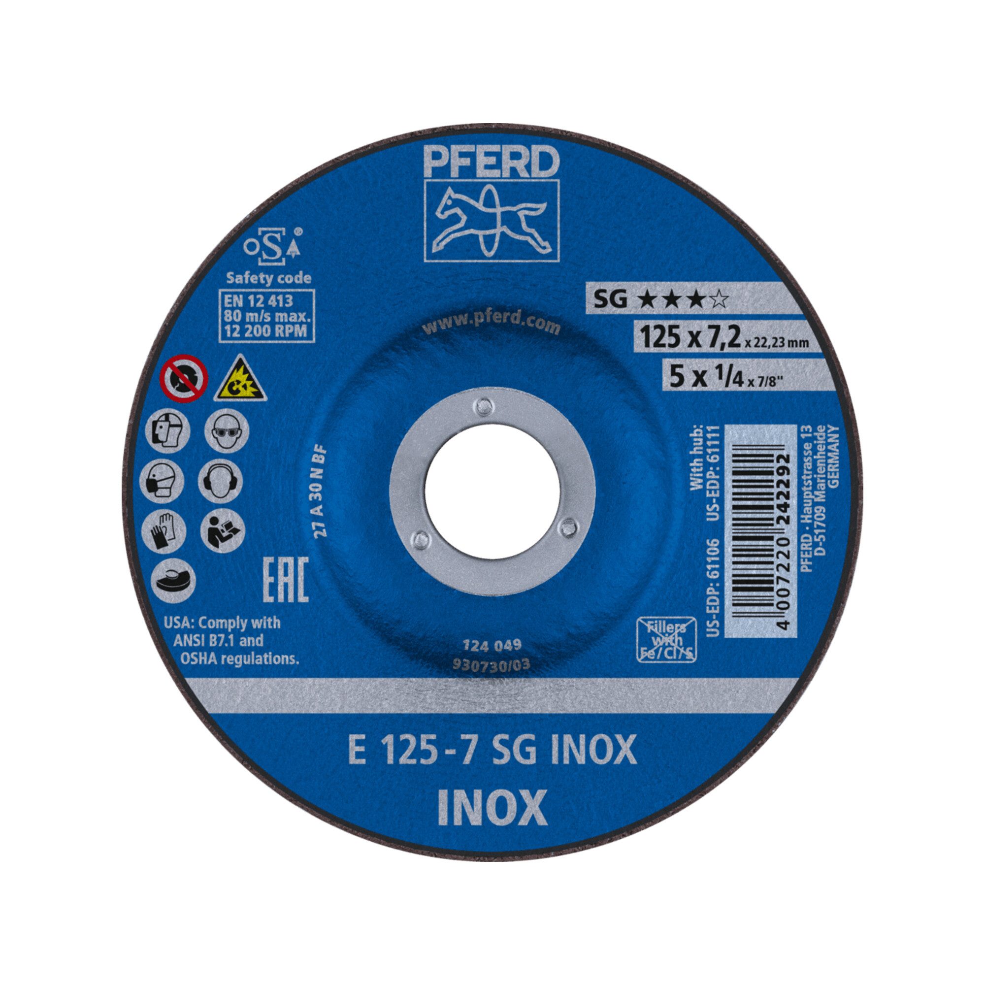 Pferd Schruppscheibe PFERD TOOLS Schruppscheibe E 125x7,2x22,23 mm Leistungslinie SG INOX f