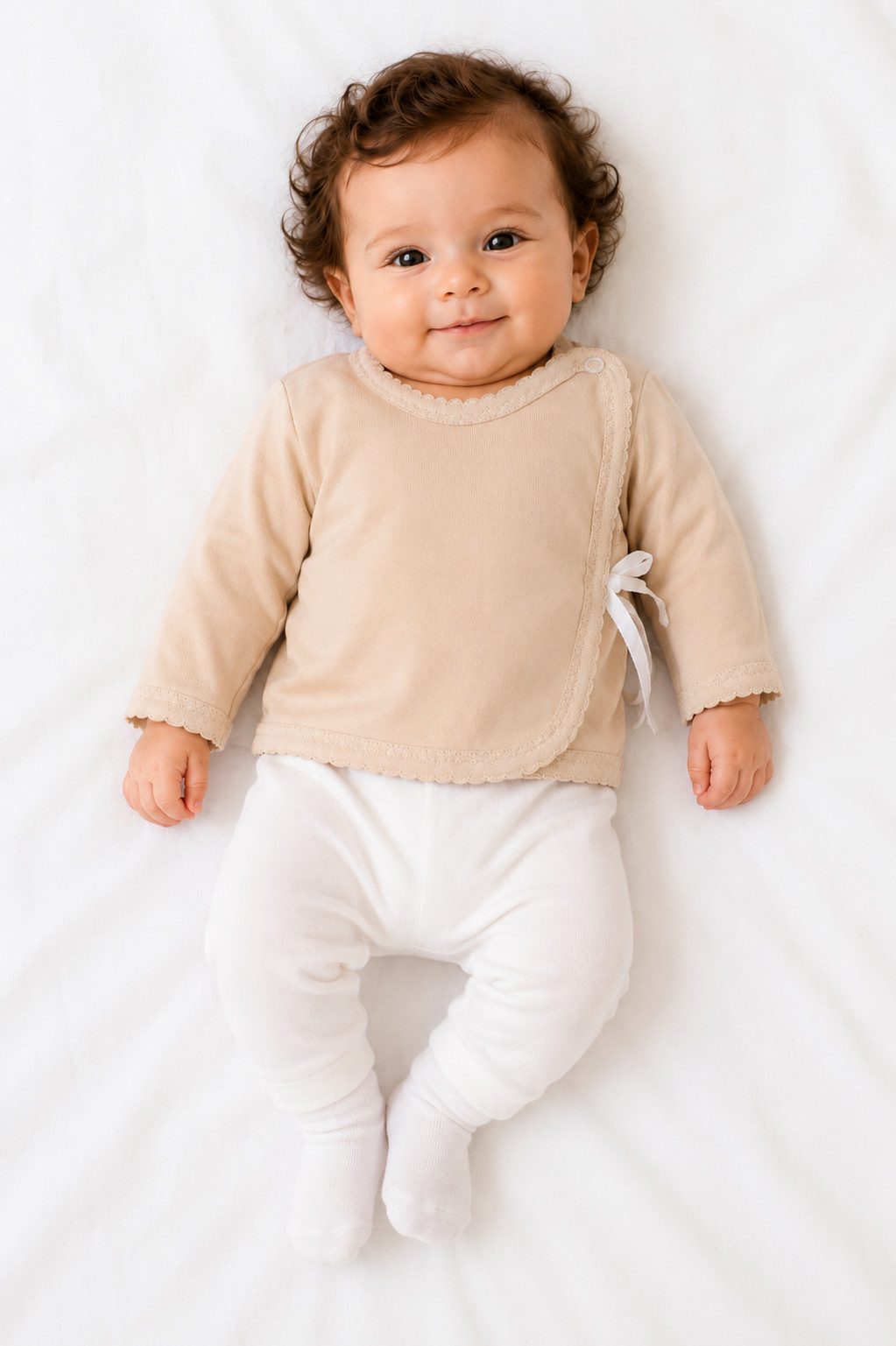 La Bortini Wickelshirt Baby Hemdchen Wickelhemdchen in Beige unisex Langarmshirt aus Baumwolle, 44 50 56 62 68