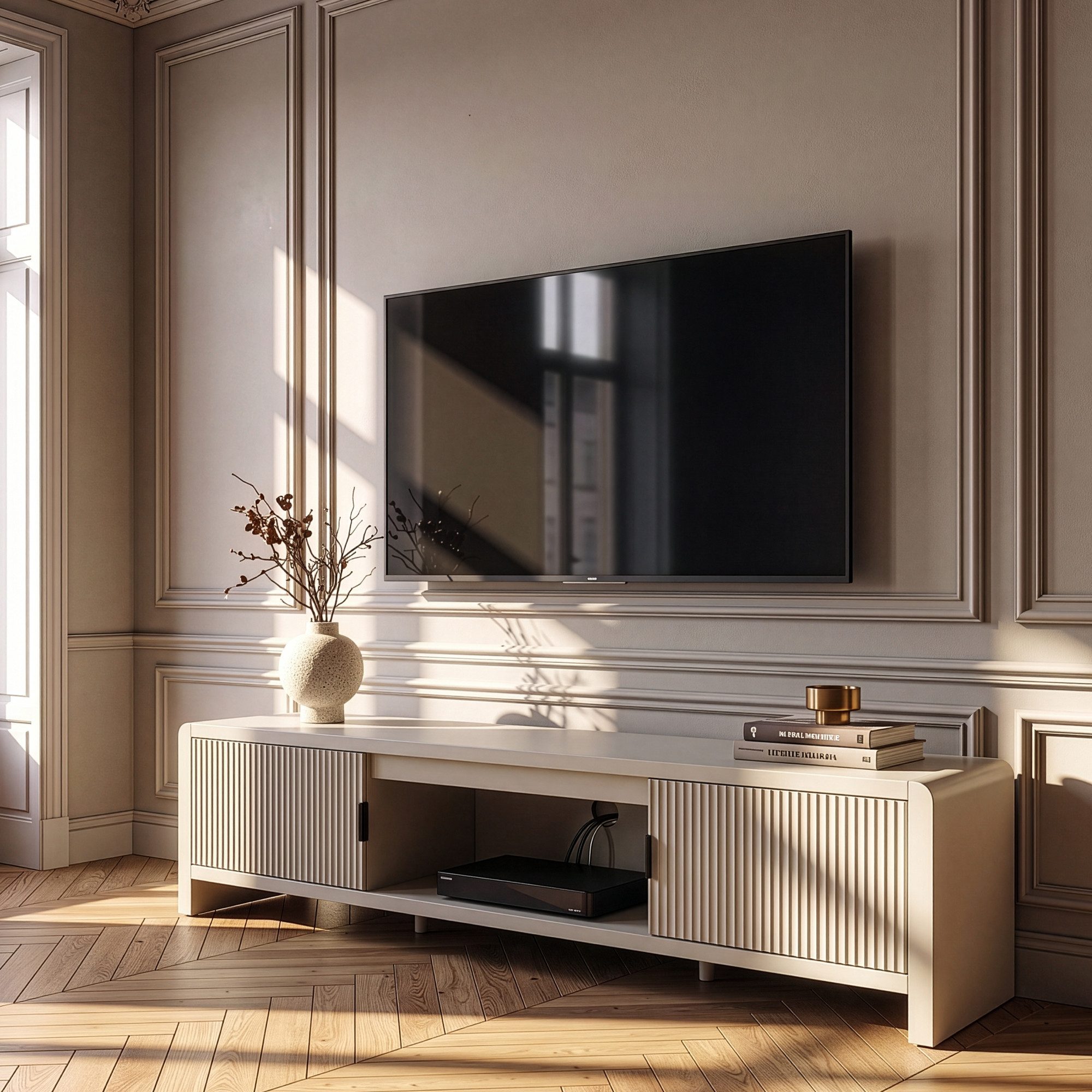 en.casa TV-Schrank »Lukkodso« mit 3 Fächern und 2 Türen 150x40x40 cm Beige