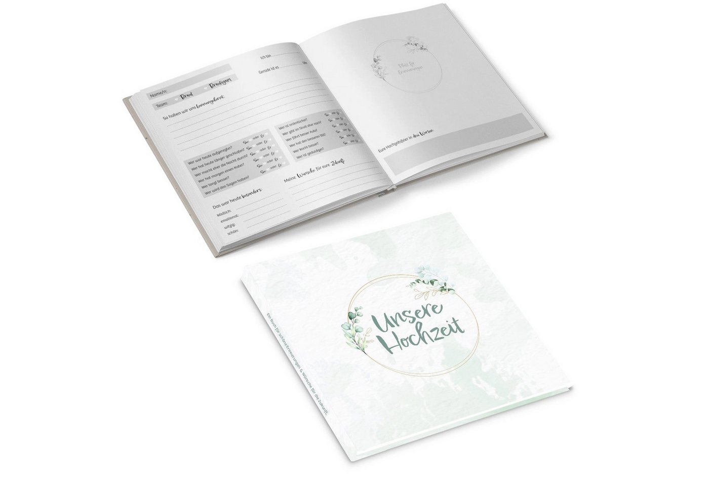 Thumbnail - Logbuch-Verlag Notizbuch Eukalyptus Gästebuch Hochzeit mit Fragen grün weiß 21 x 21 cm
