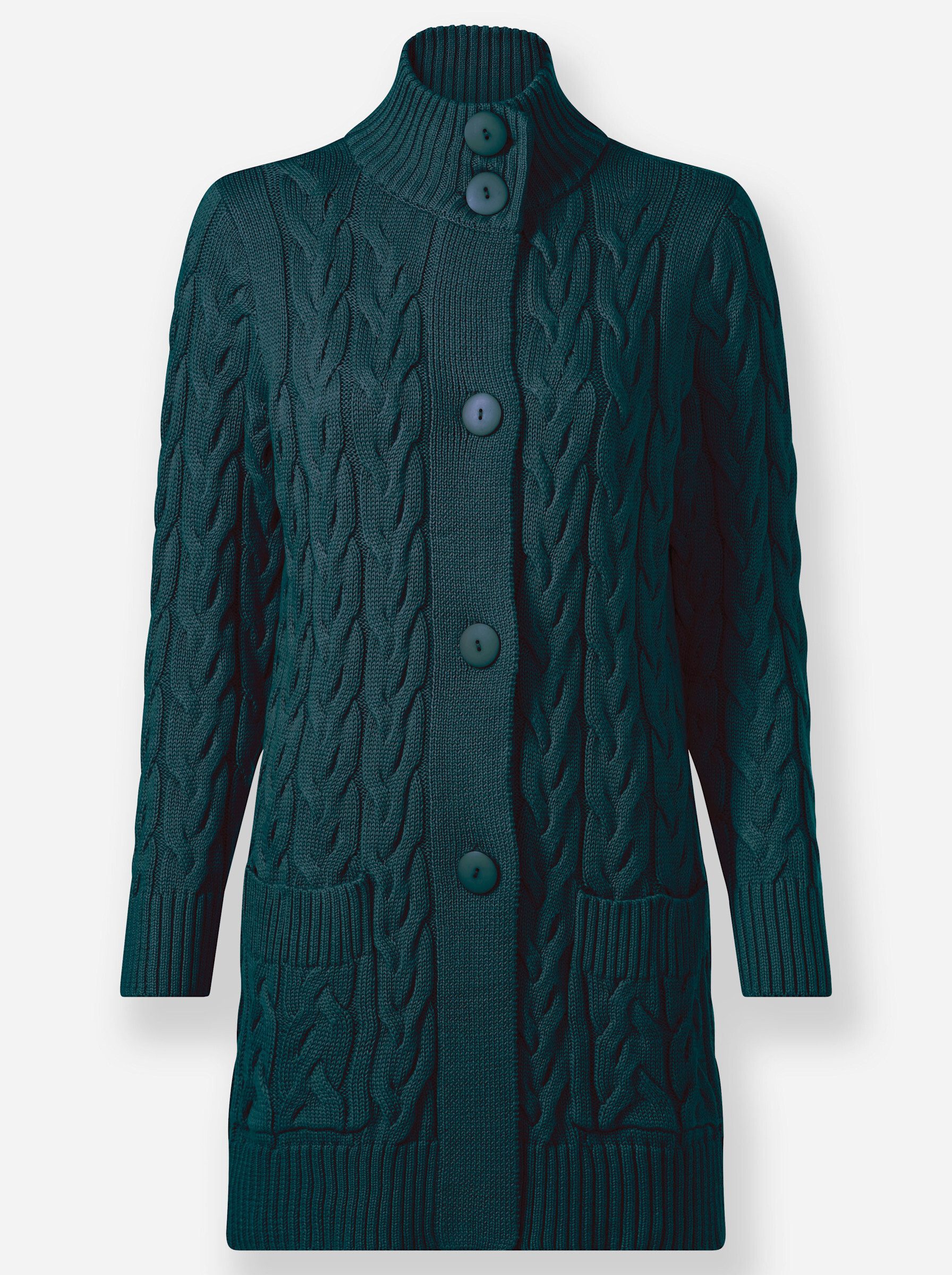 Strickjacke Long-Strickjacke Langarm Zopfmuster