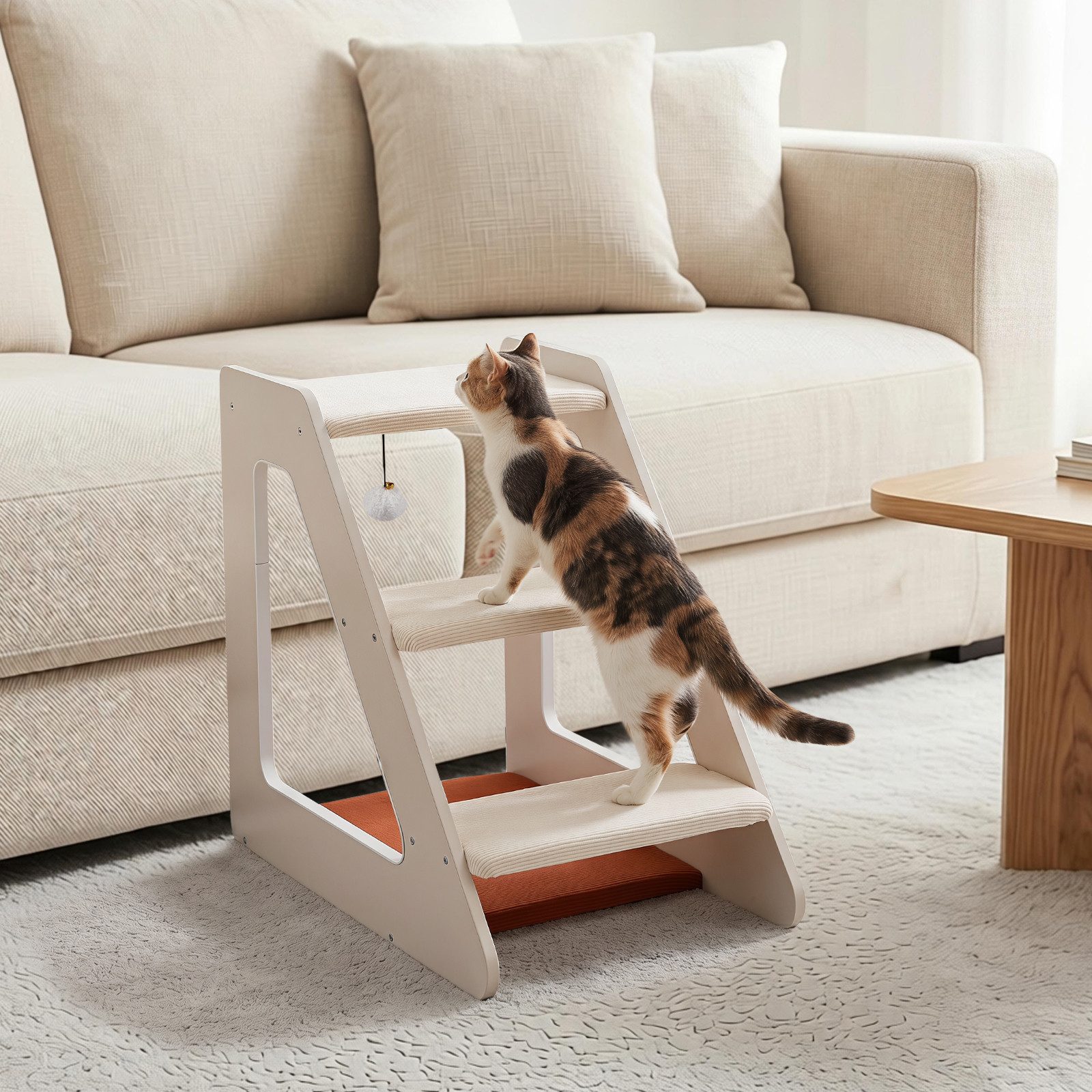 COSTWAY Haustiertreppe (1-St), Katzentreppe, 3 Stufen Hundetreppe, mit Katzenbett