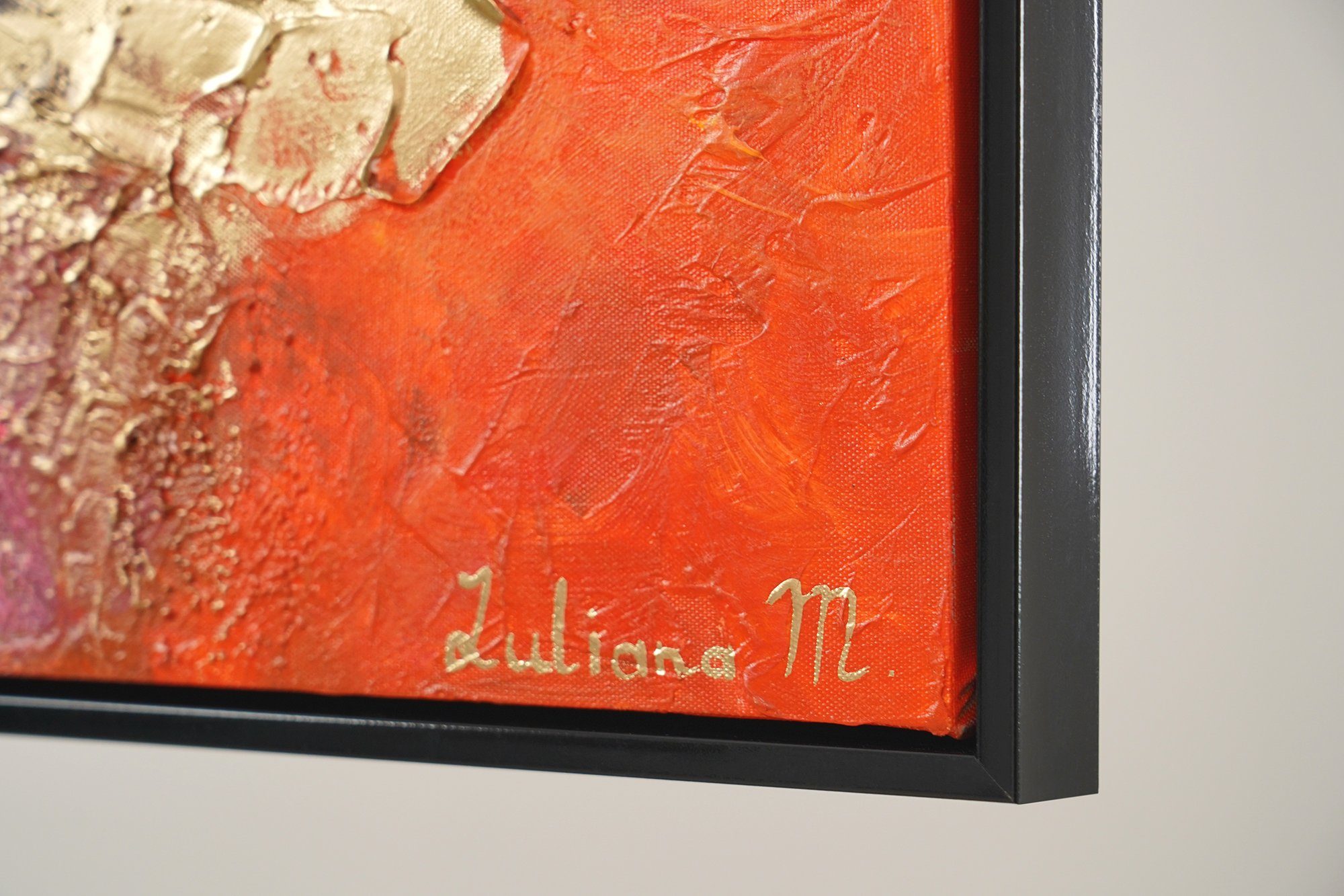 YS-Art Gemälde Heller Garten, Abstrakte Bilder, Leinwand Bild Handgemalt Abstrakt Bunt Gold Rot Lila Gelb