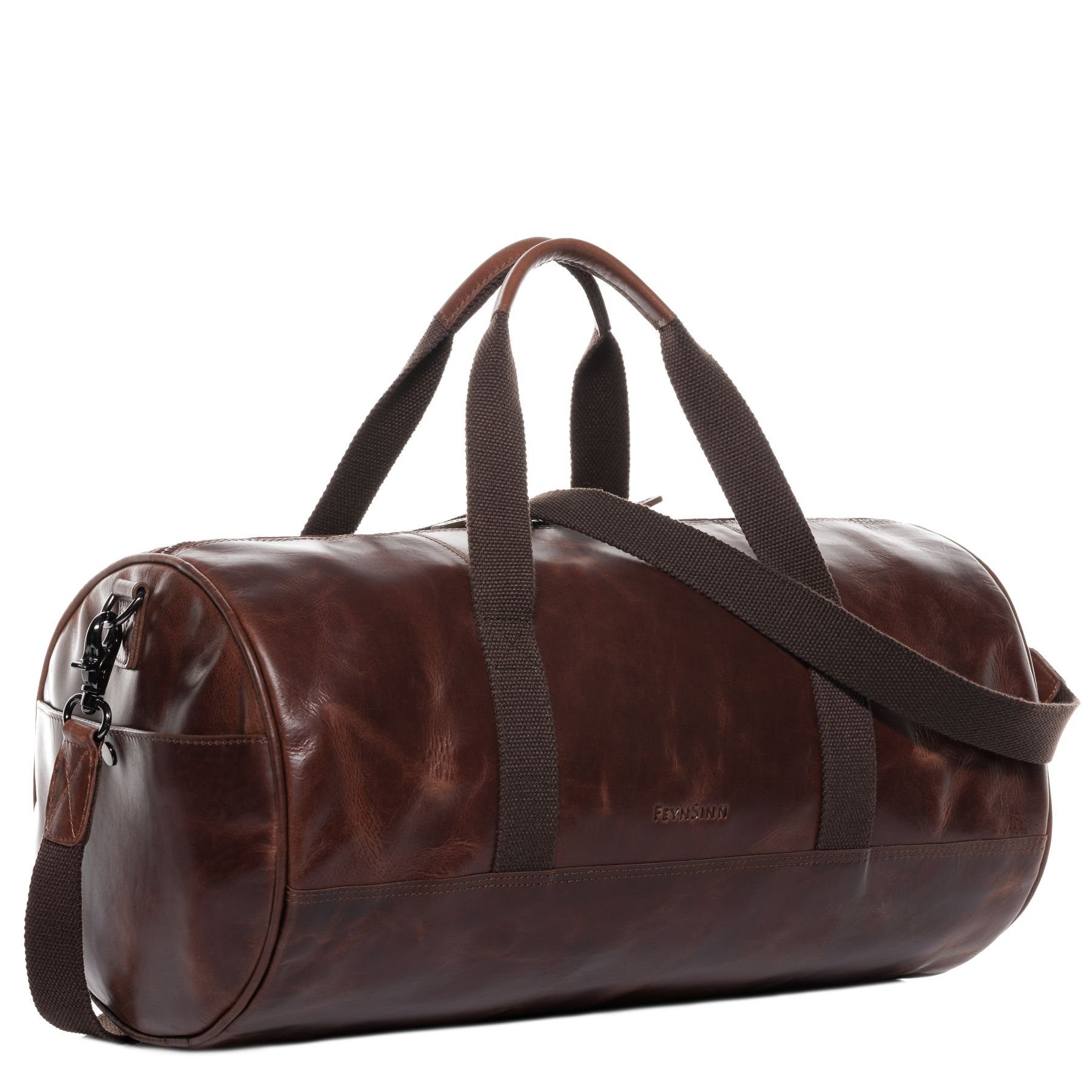 FEYNSINN Umhängetasche echt Leder Weekender groß Ledertasche braun FINLAY, Echtleder Reisegepäck für Damen & Herren, Sporttasche XL braun-cognac
