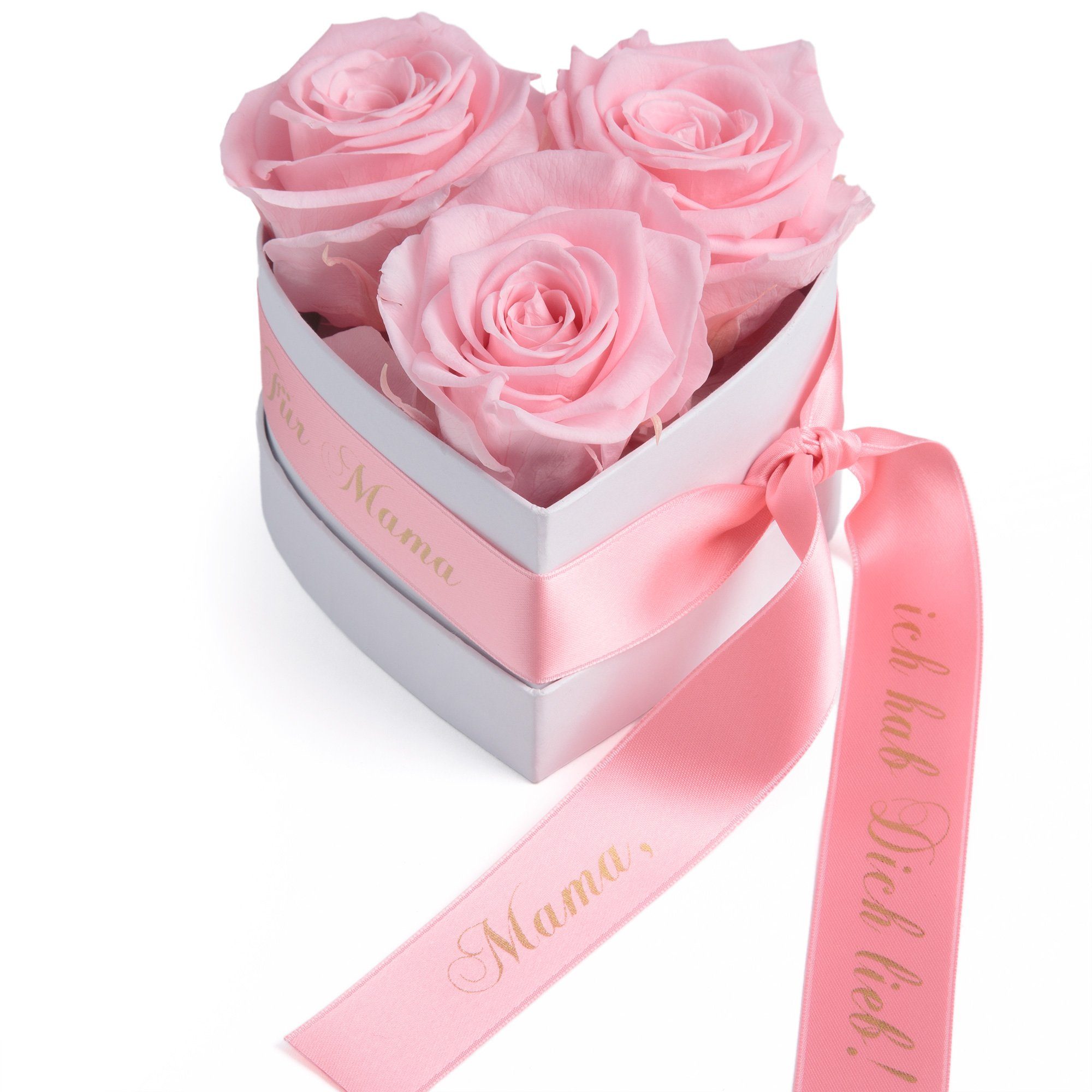 Kunstblume Rosenbox Herz 3 zu echte Rosen hab haltbar Rose, Rosen Jahre Höhe Mama, 3 10 lieb Infinity ich bis Geschenk cm, Rosa ROSEMARIE Dich SCHULZ Heidelberg